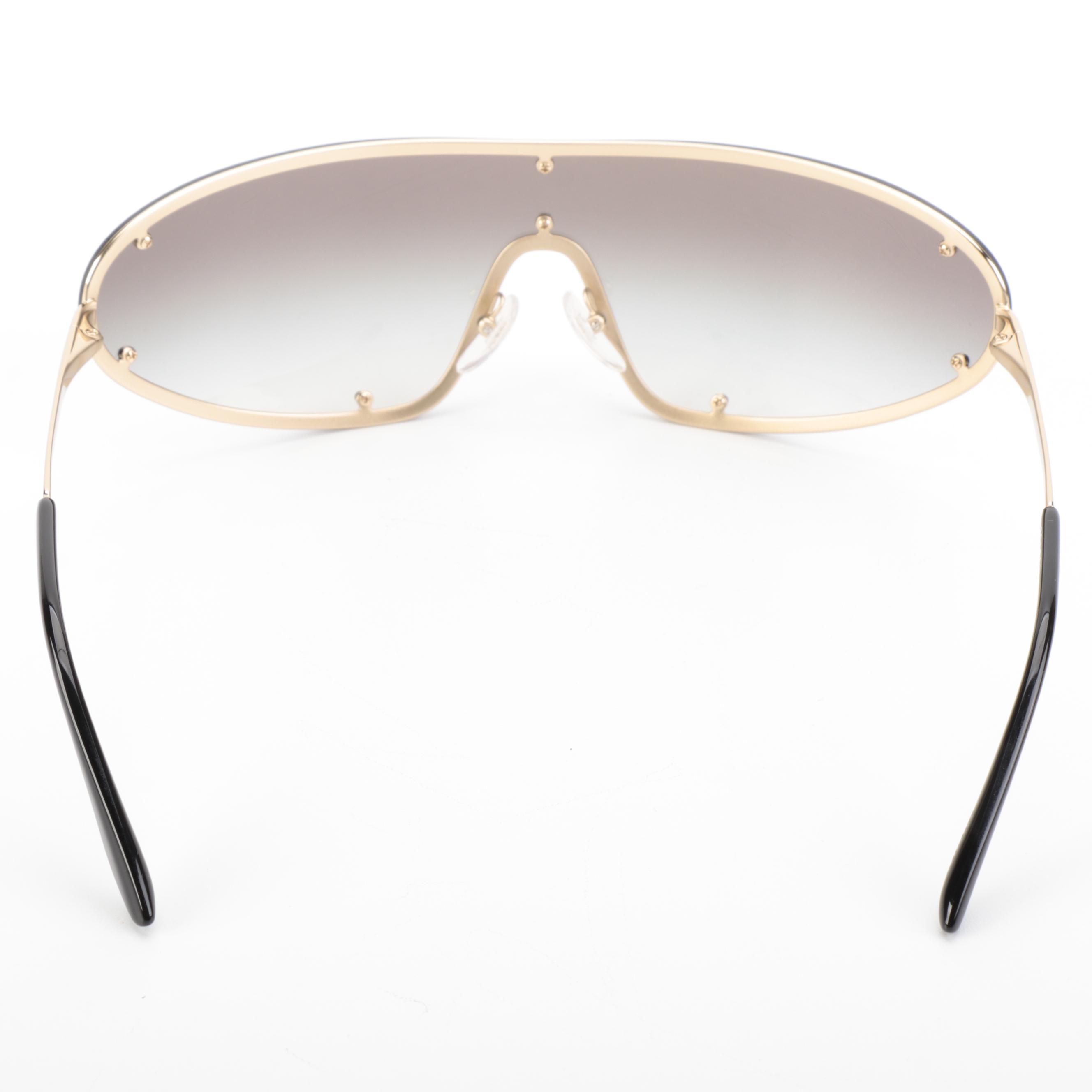 Prada SPR73V Pale Gold Metal Frame with Grey Gradient Lens Shield Sunglasses