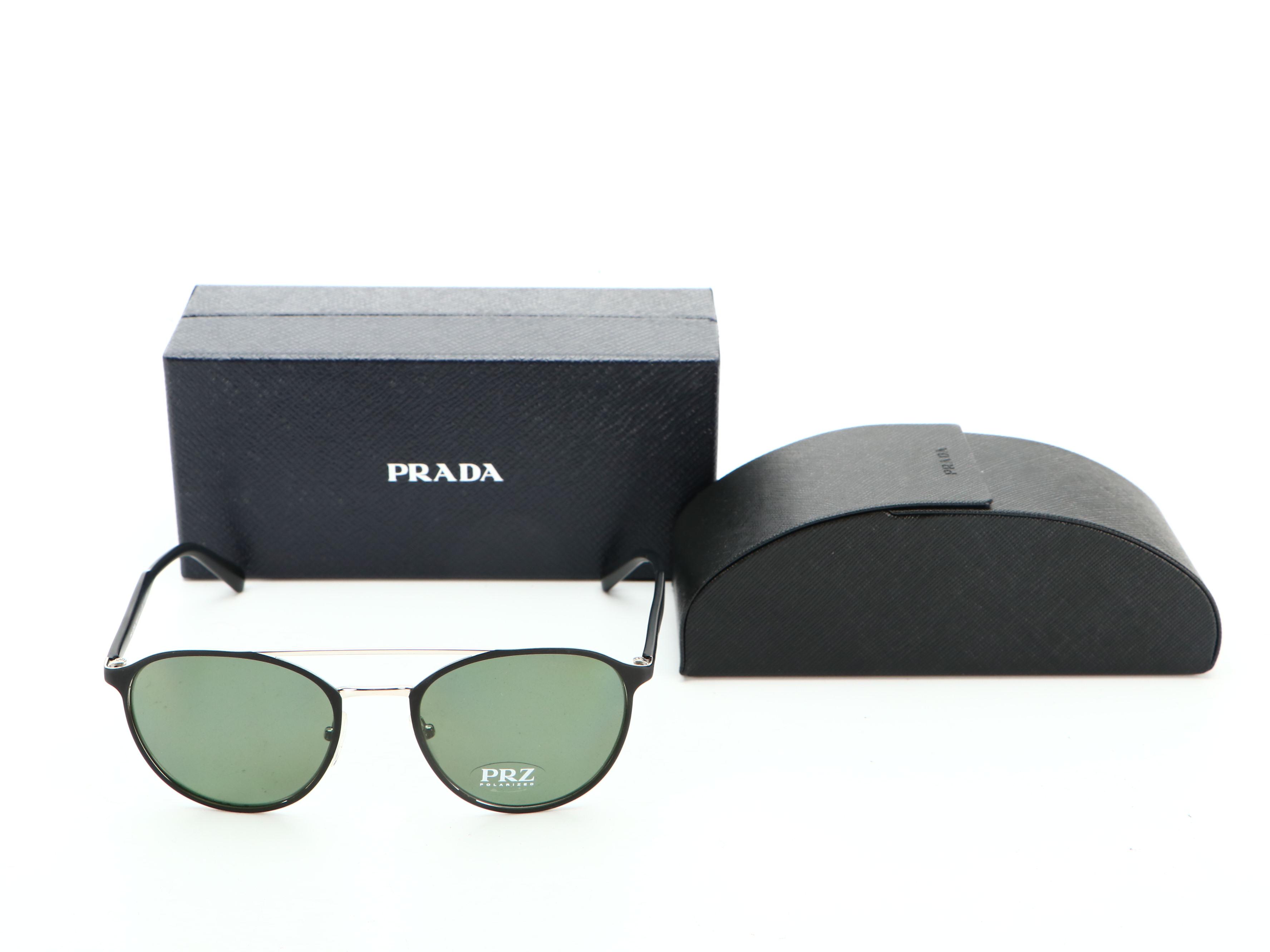 Prada SPR62T Matte Black Aviator PRZ Polarized Sunglasses with Box and Case