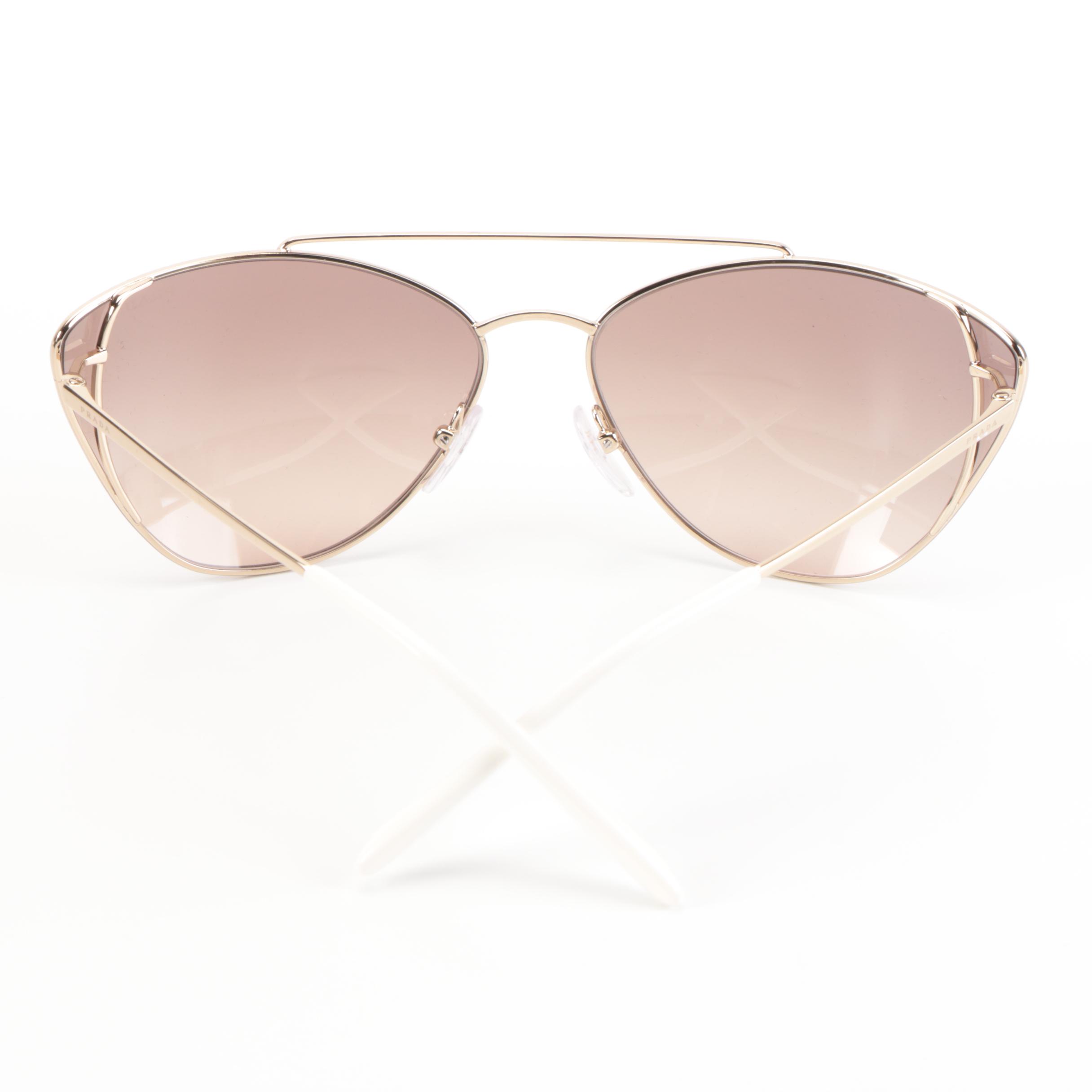 Prada SPR65V Pale Gold Metal Frame Grey Gradient Lens Sunglasses with Case