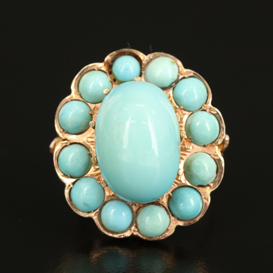 Vintage 14K Turquoise Ring with Openwork Gallery