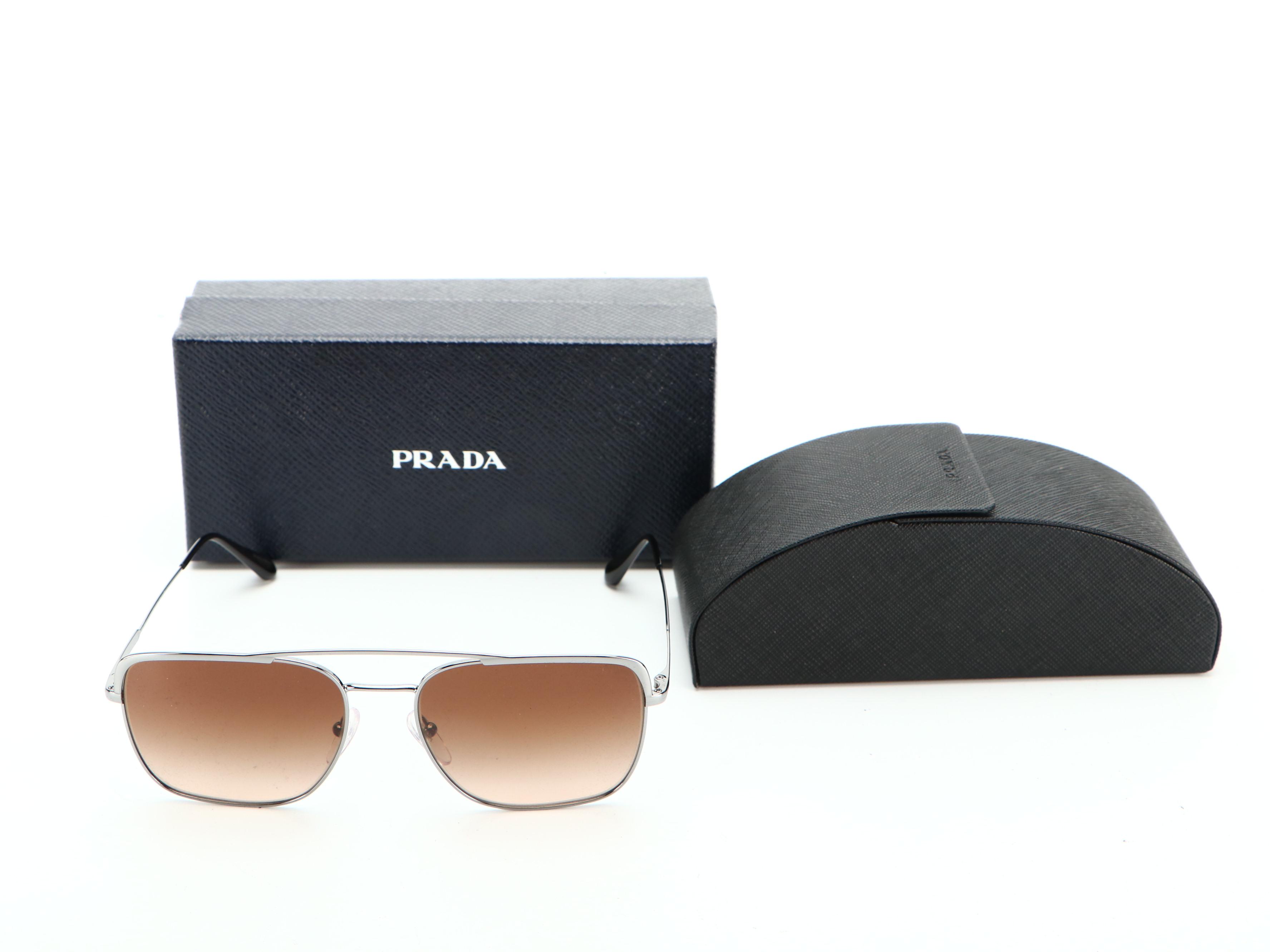 Prada SPR53VS Square Aviators in Gunmetal with Case and Box