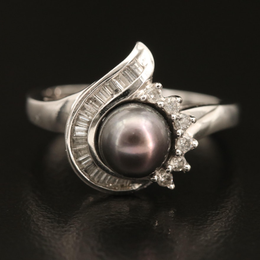 14K Pearl and Diamond Ring