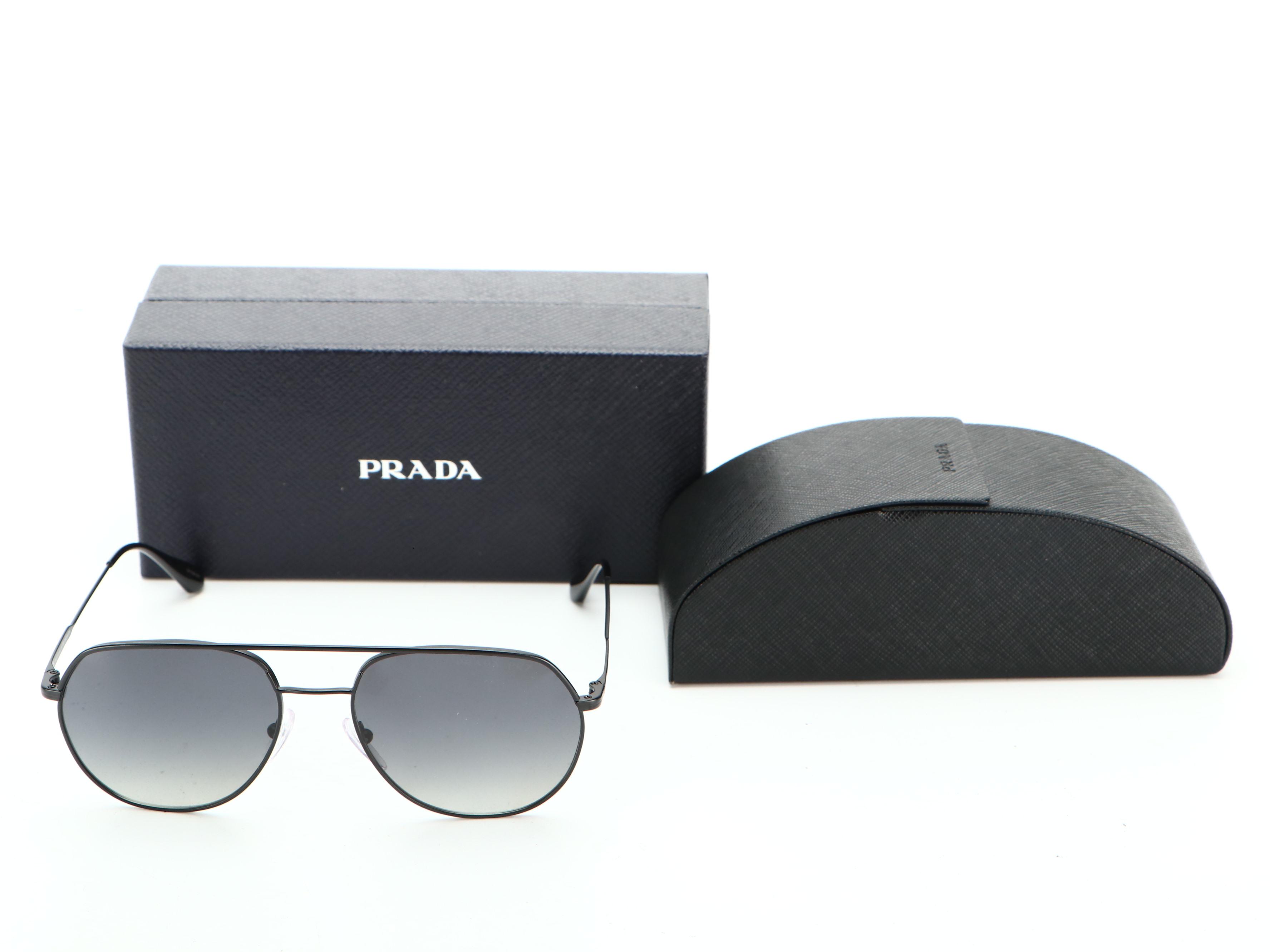 Prada SPR 55U Polarized Aviator Sunglasses in Black with Case and Box