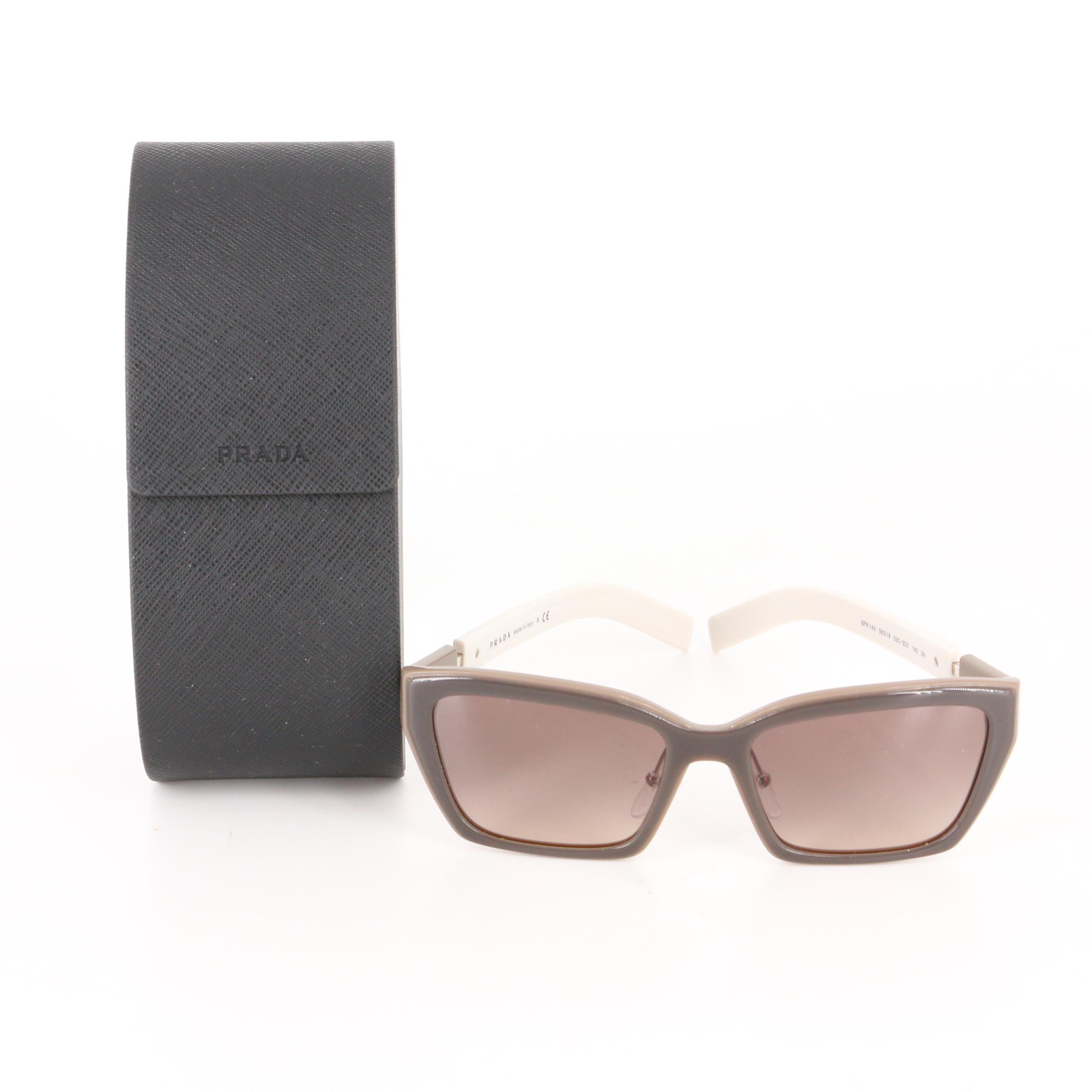 Prada SPR 14X Modified Cat Eye Sunglasses with Case and Box