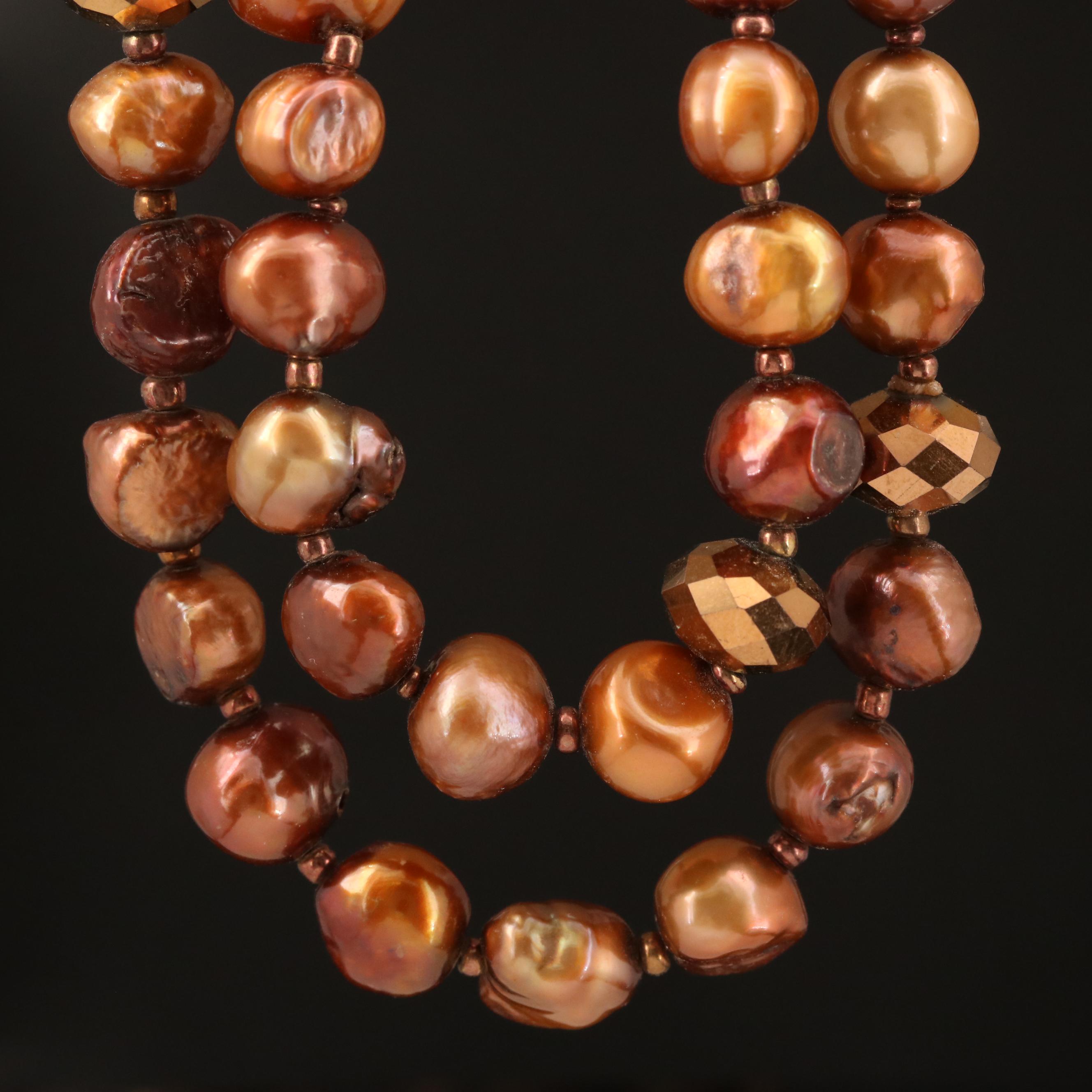 Pearl Necklace with Faceted Glass Accents