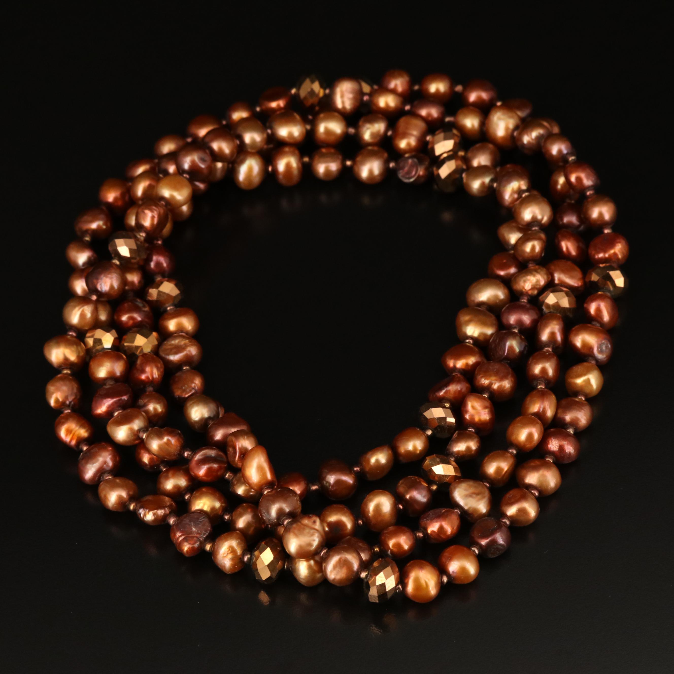 Pearl Necklace with Faceted Glass Accents