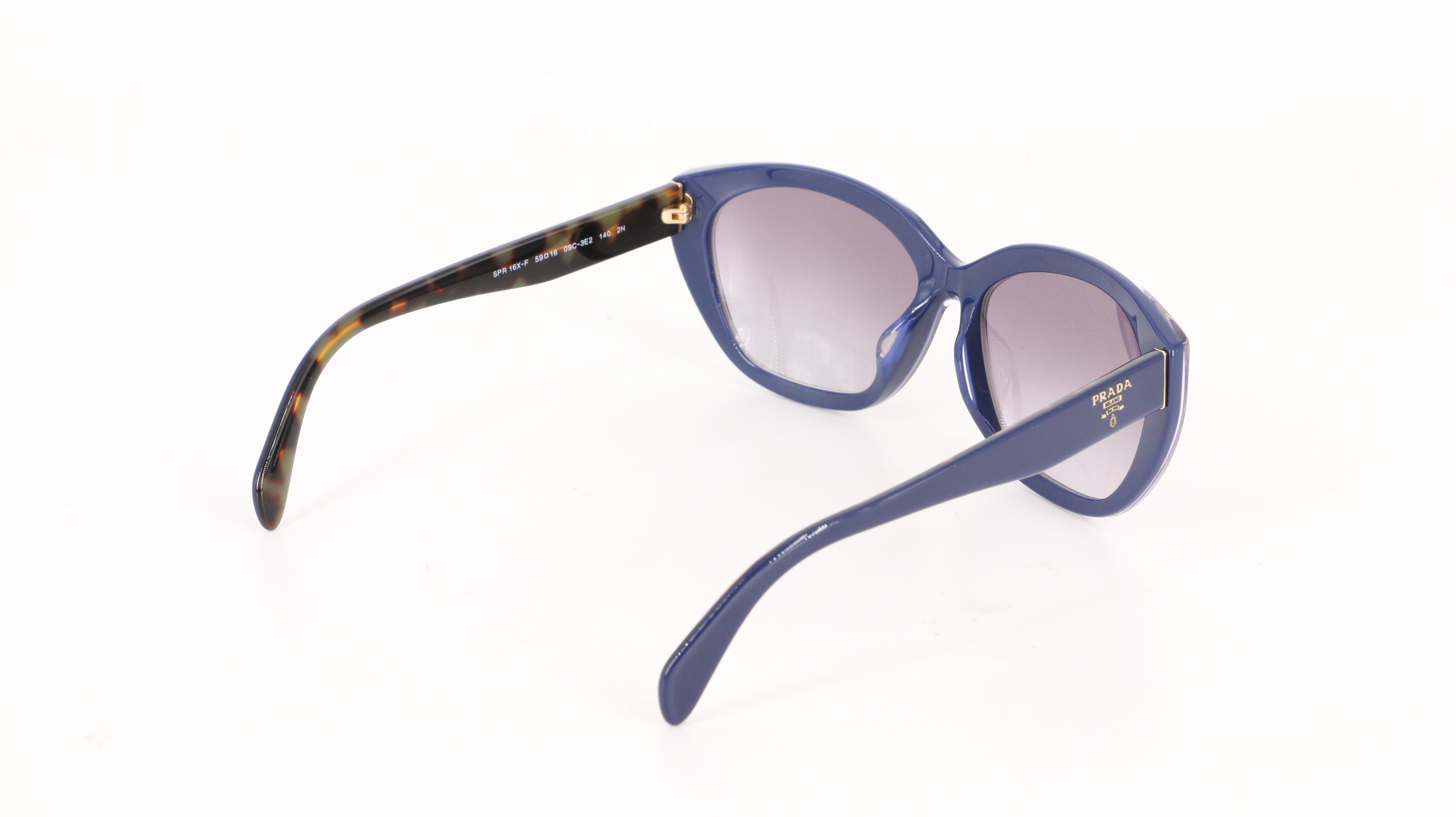 Prada SPR16X-F Blue Modified Cat Eye Sunglasses with Case and Box