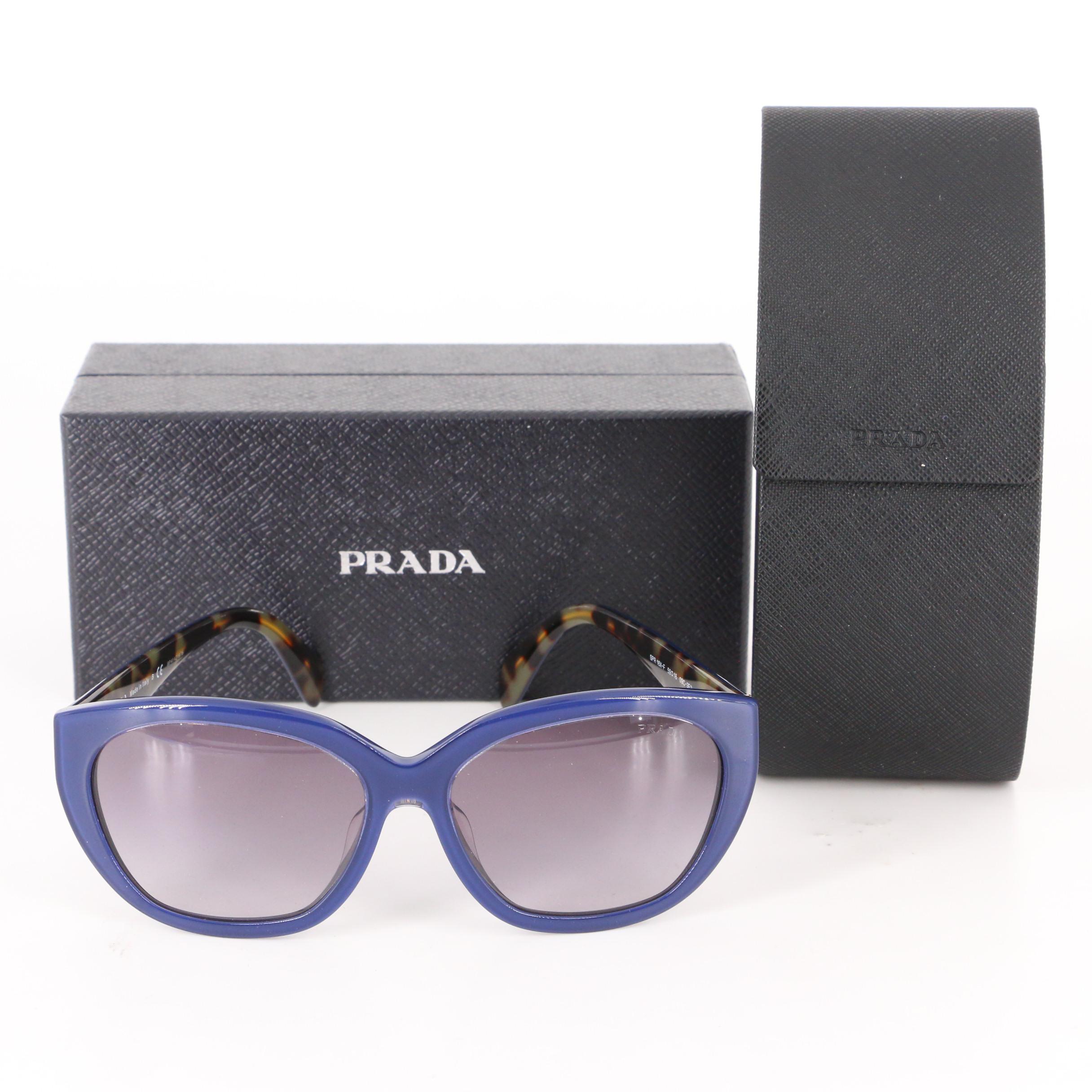 Prada SPR16X-F Blue Modified Cat Eye Sunglasses with Case and Box