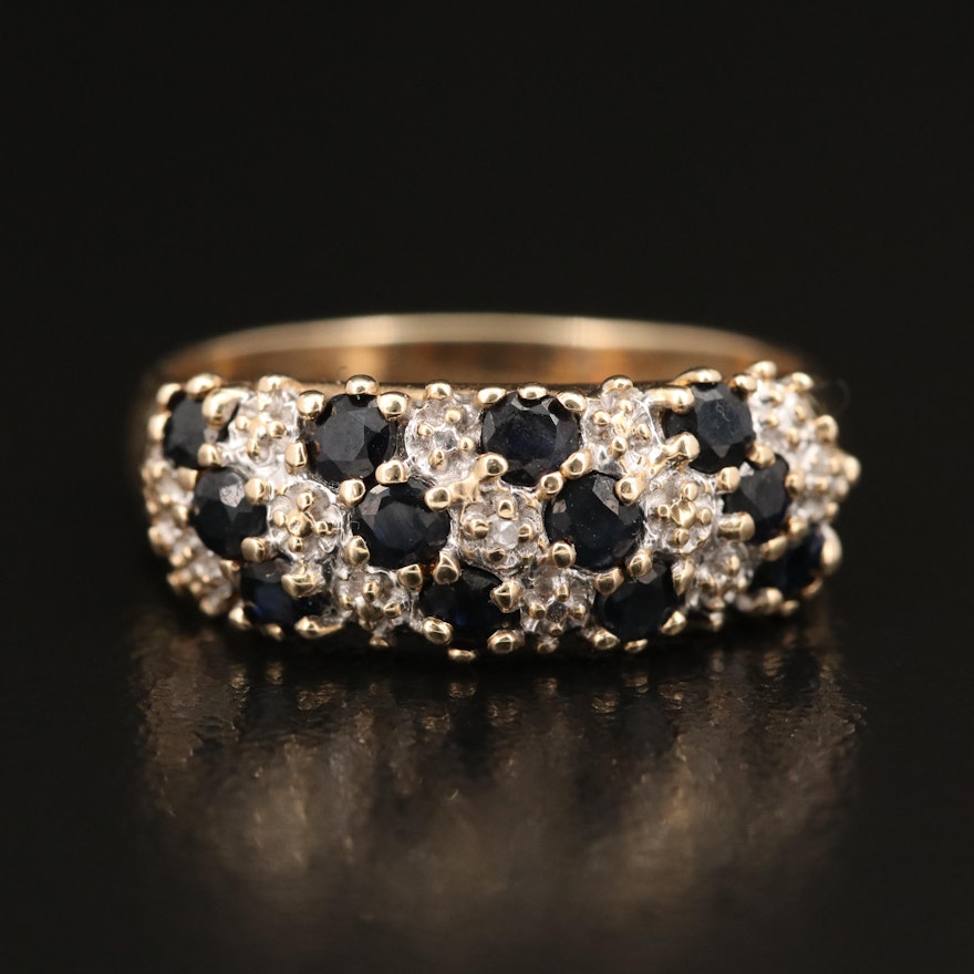 10K Sapphire and Diamond Multi-Row Ring