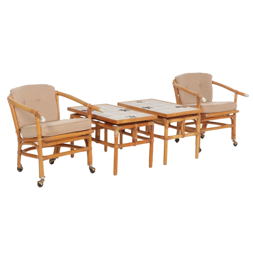 John Wisner for Ficks Reed "Far Horizons" Rattan Chairs and Side Tables