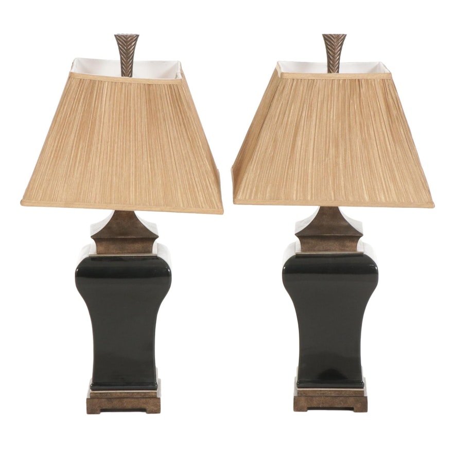 Pair of Black and Metallic Finish Ceramic Table Lamps