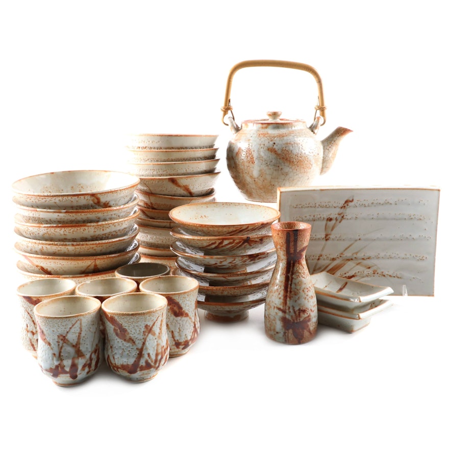 Chinese Glazed Pottery Tea Set and Dinnerware, Late 20th Century
