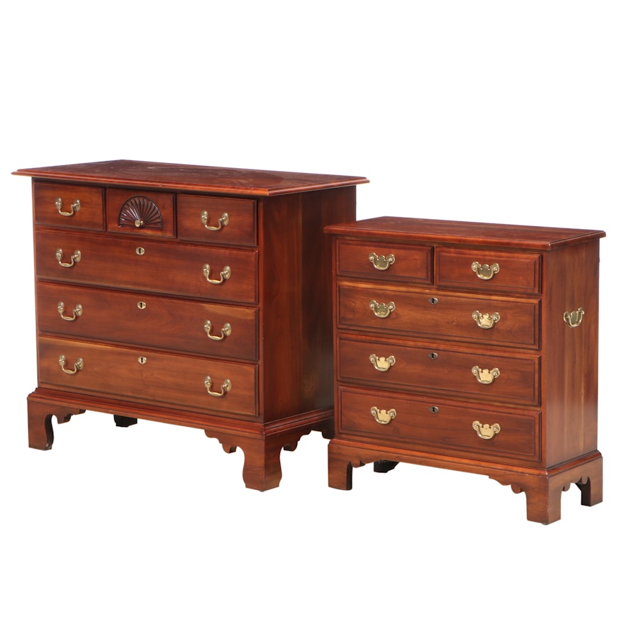 Two Statton Chippendale Style Cherrywood Chests of Drawers, dated 1981