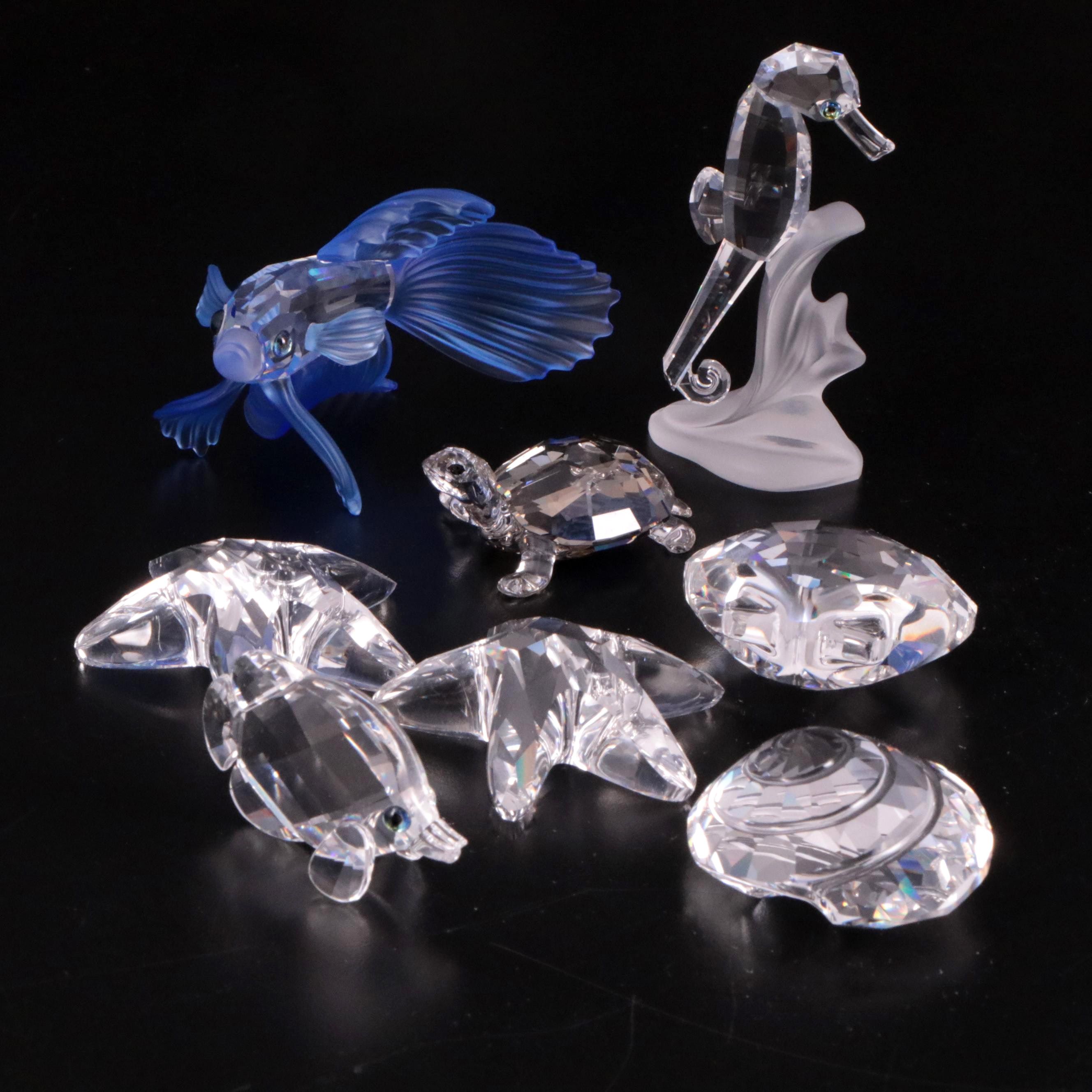 Swarovski "Siamese Fighting Fish" and Other Crystal Aquatic Animal Figurines