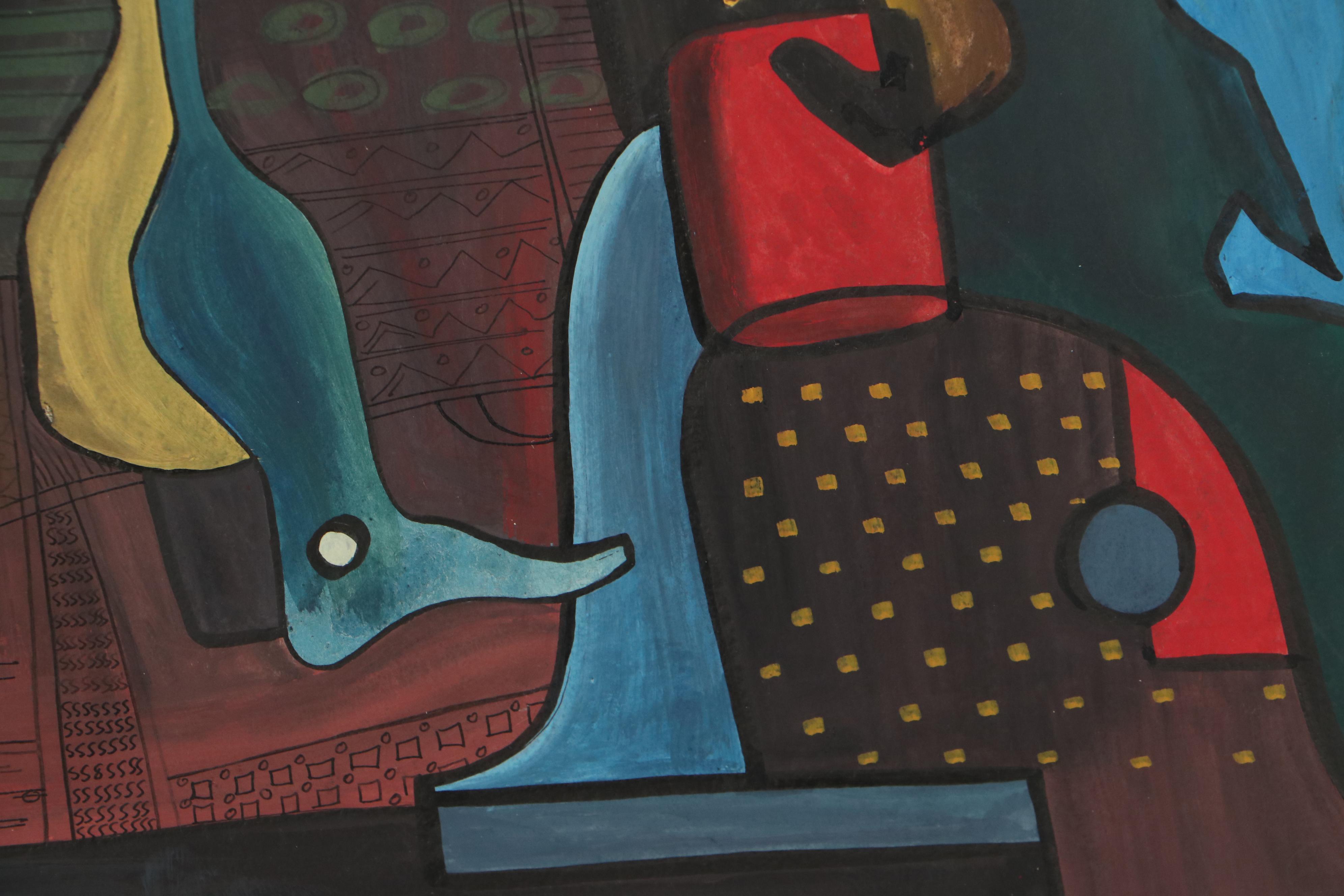 Walter Sorge Biomorphic Figural Gouache Painting