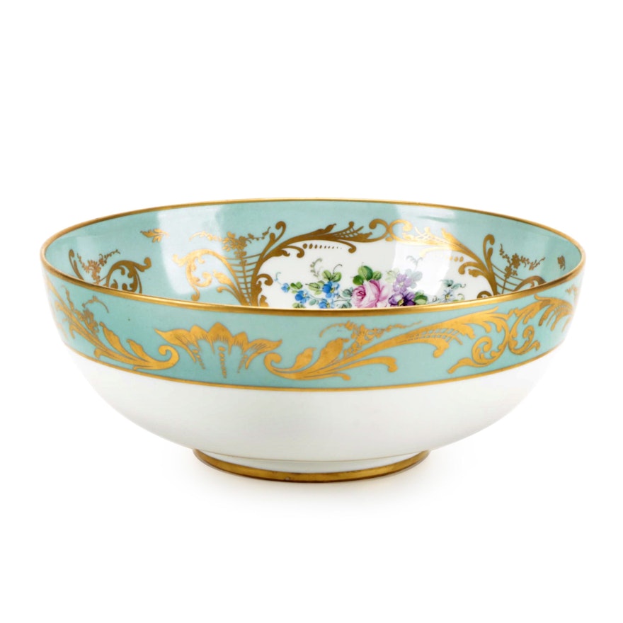 Halga of Paris Hand-Painted Porcelain Centerpiece Bowl, Early 20th Century