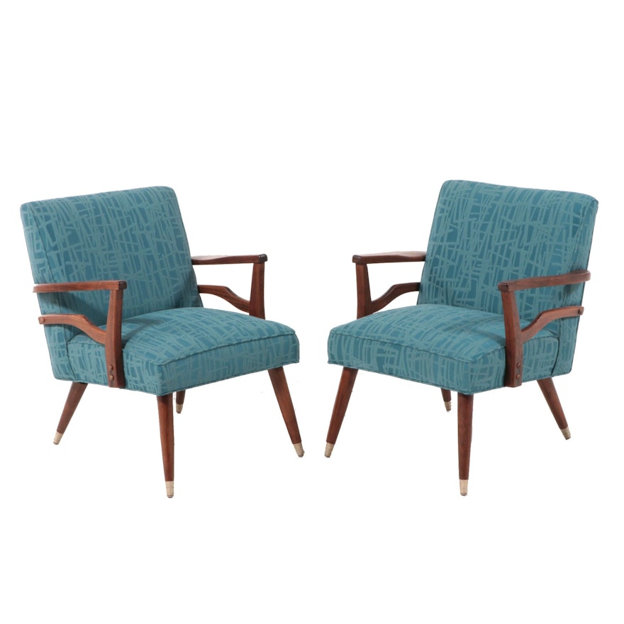 Pair of Mid Century Modern Walnut Armchairs in Luna Fabric