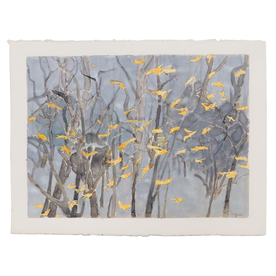 Walter Sorge Watercolor Painting of Birds in Flight, Late 20th Century