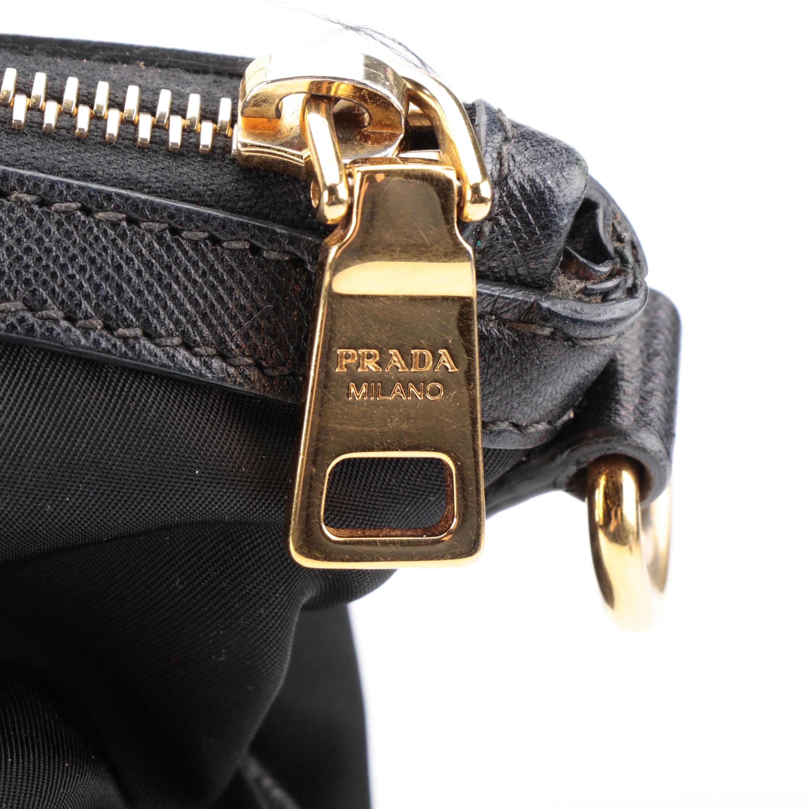 Prada Shopper Tote Bag in Black Tessuto  Nylon and Saffiano Leather