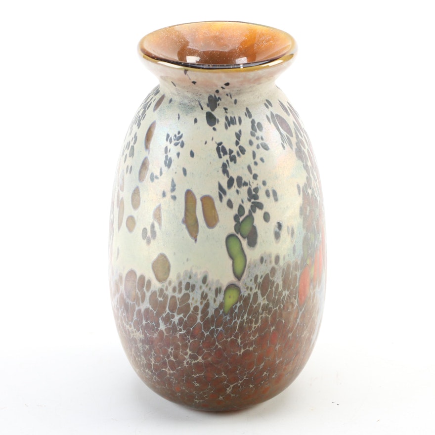 Slater Iridescent Blown Art Glass Vase, 1974