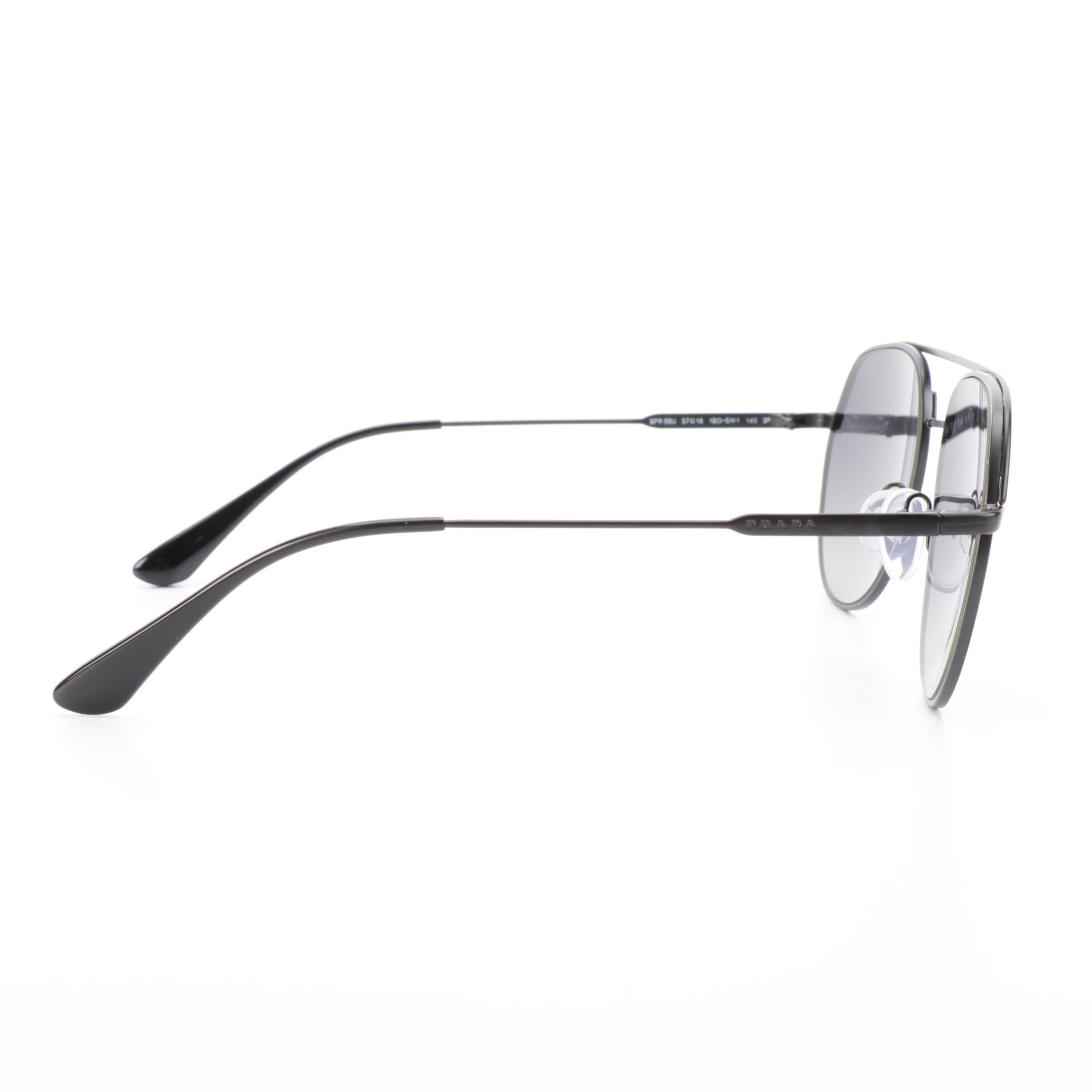 Prada SPR55U Matte Black Aviator Polarized Sunglasses with Case and Box
