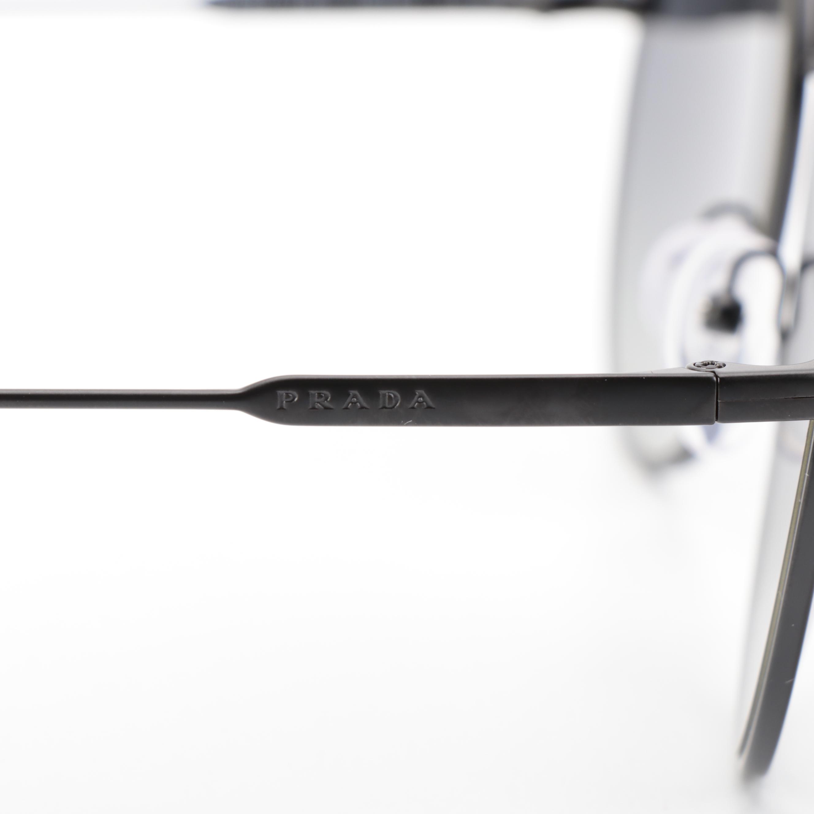 Prada SPR55U Matte Black Aviator Polarized Sunglasses with Case and Box