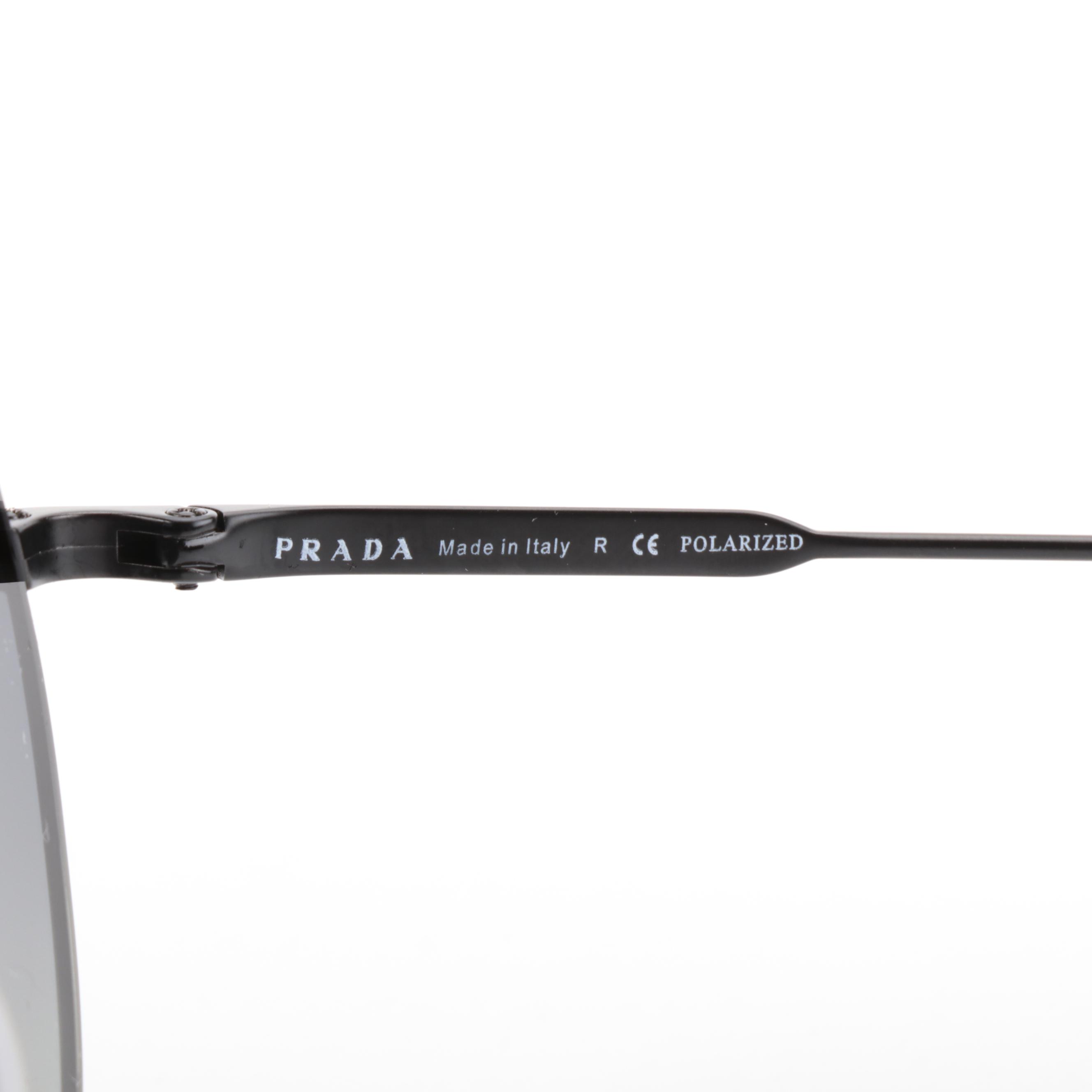 Prada SPR55U Matte Black Aviator Polarized Sunglasses with Case and Box