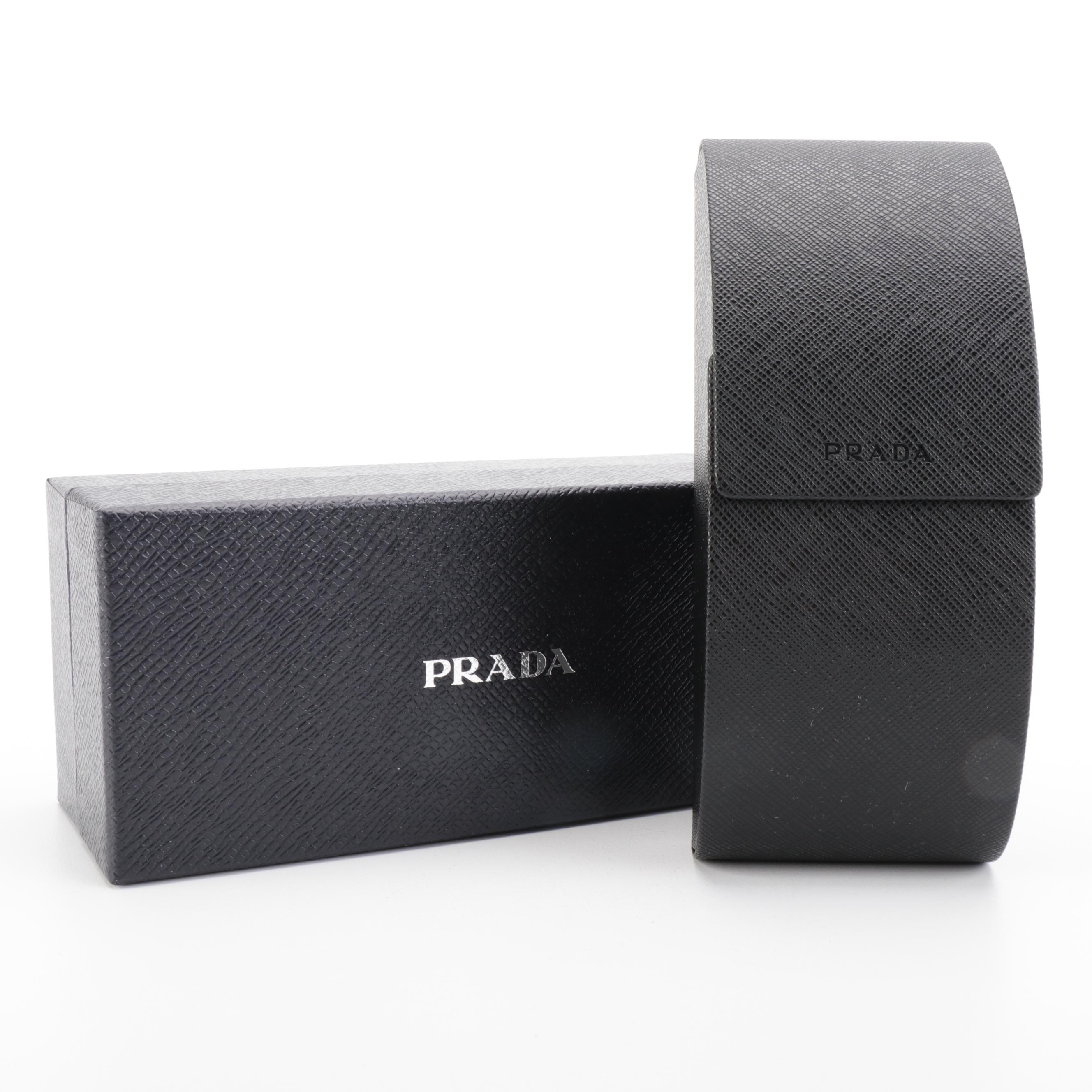 Prada SPR55U Matte Black Aviator Polarized Sunglasses with Case and Box