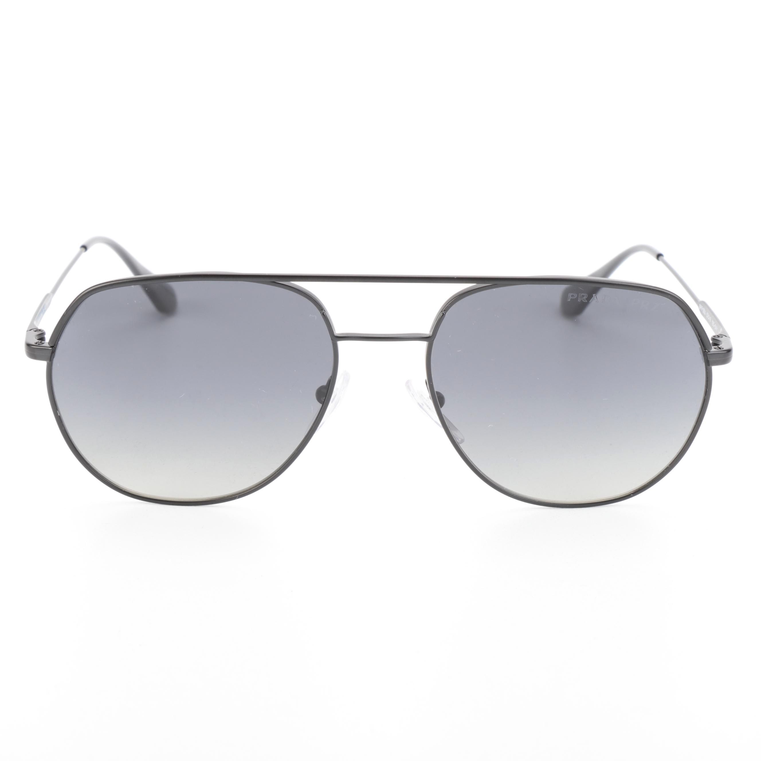 Prada SPR55U Matte Black Aviator Polarized Sunglasses with Case and Box