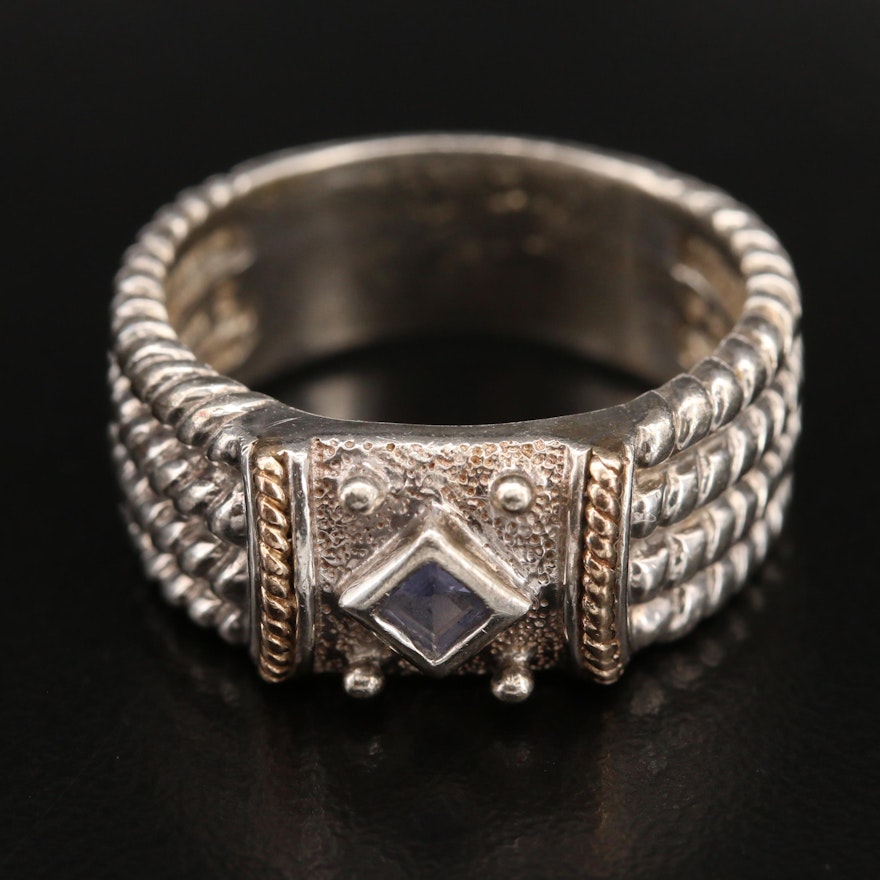Sterling Tanzanite Ring with 14K Accents and Braided Shoulders