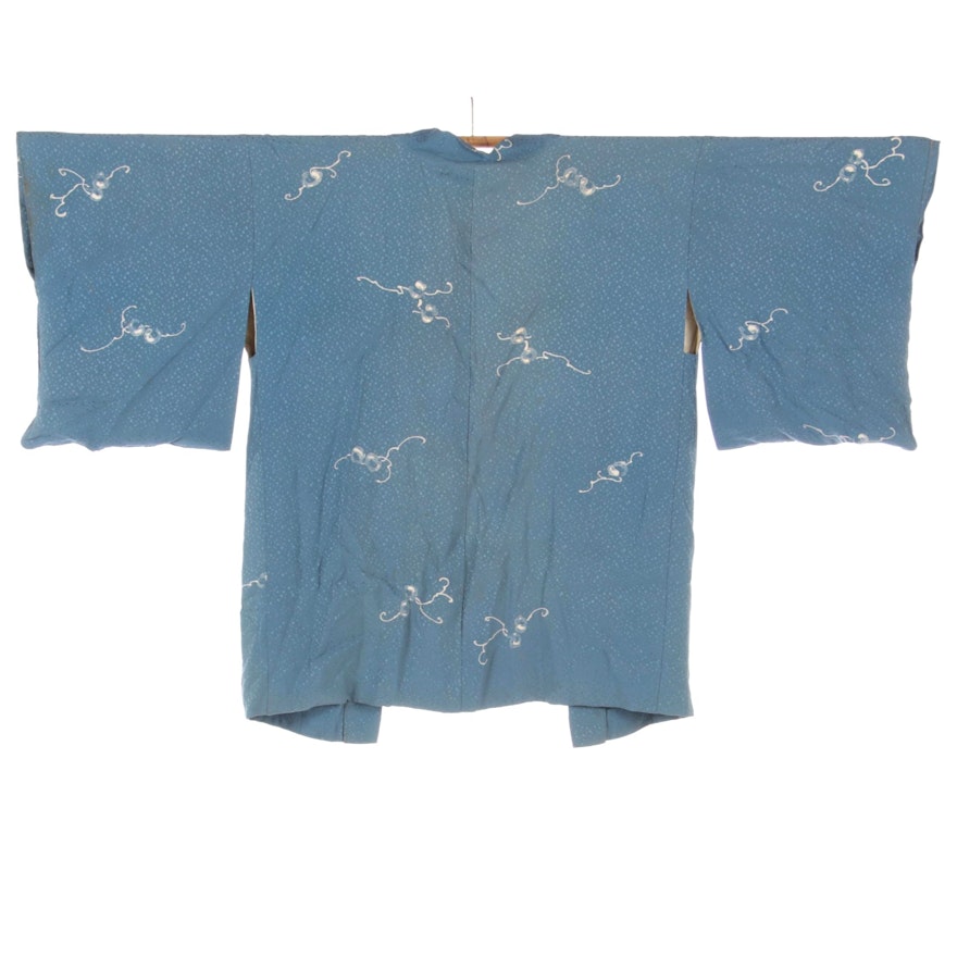 Blue Dotted Silk Haori with Yuzen Dyed Abstract Motifs