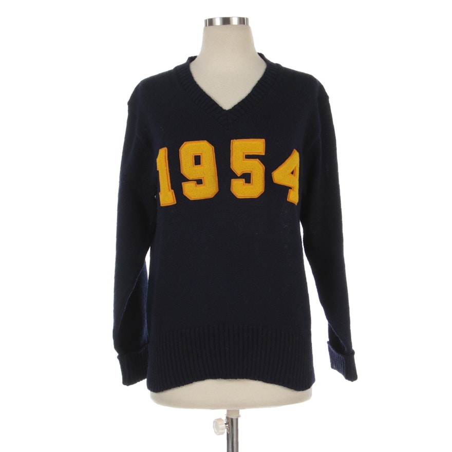 Lamb Knit Navy Wool "1954" V-Neck Sweater