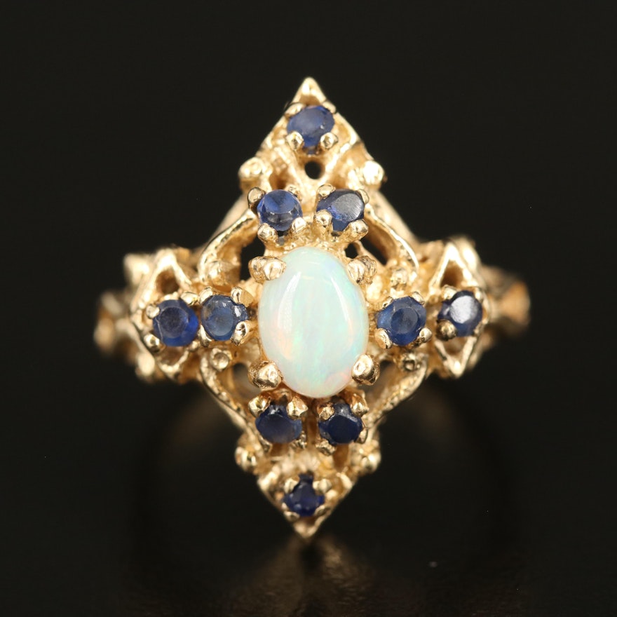 14K Opal and Sapphire Openwork Ring
