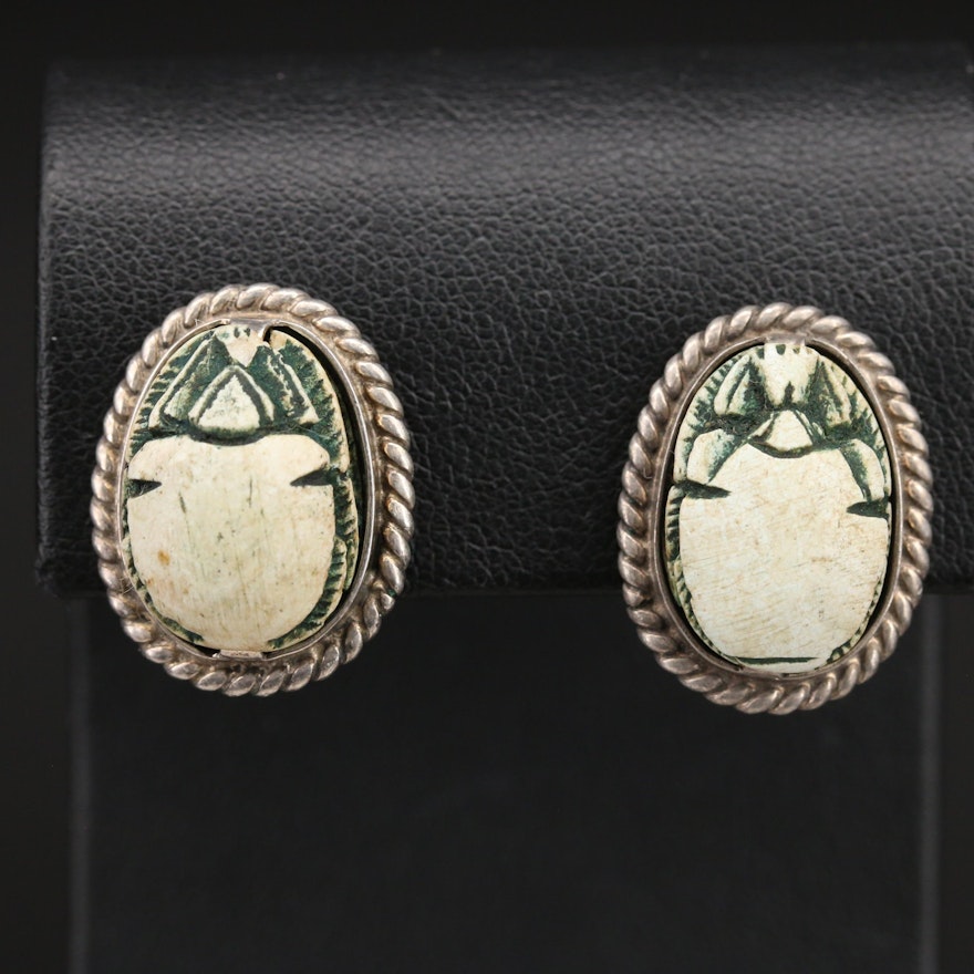 Sterling Faience Scarab Earrings