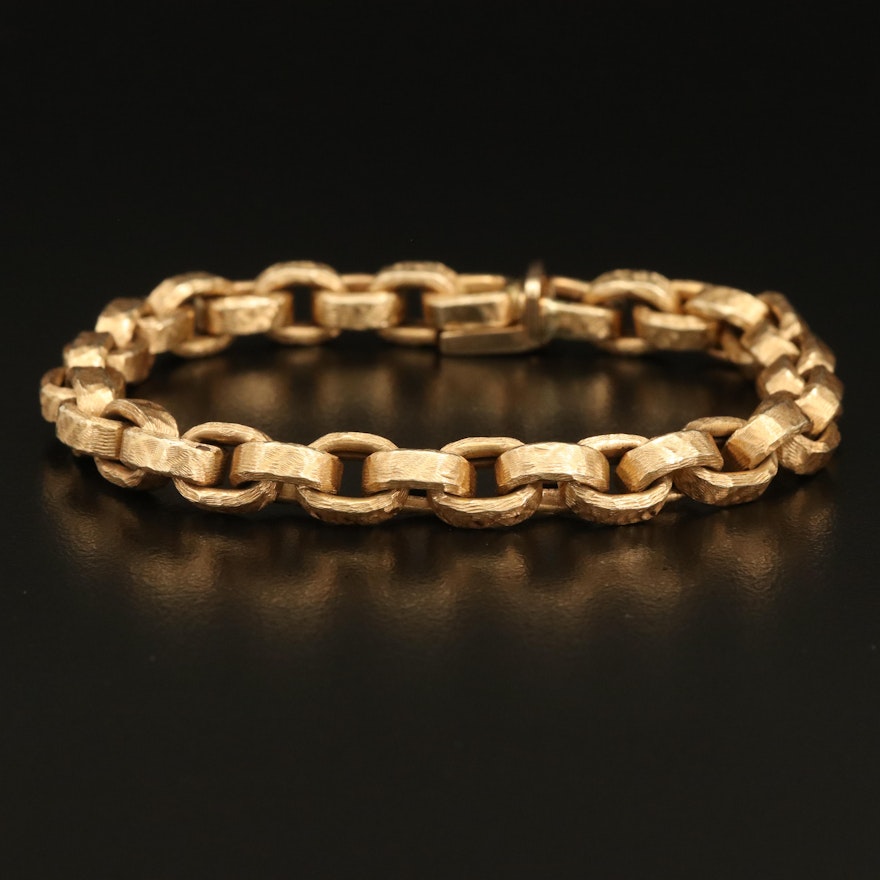 14K Textured Rolo Chain Bracelet