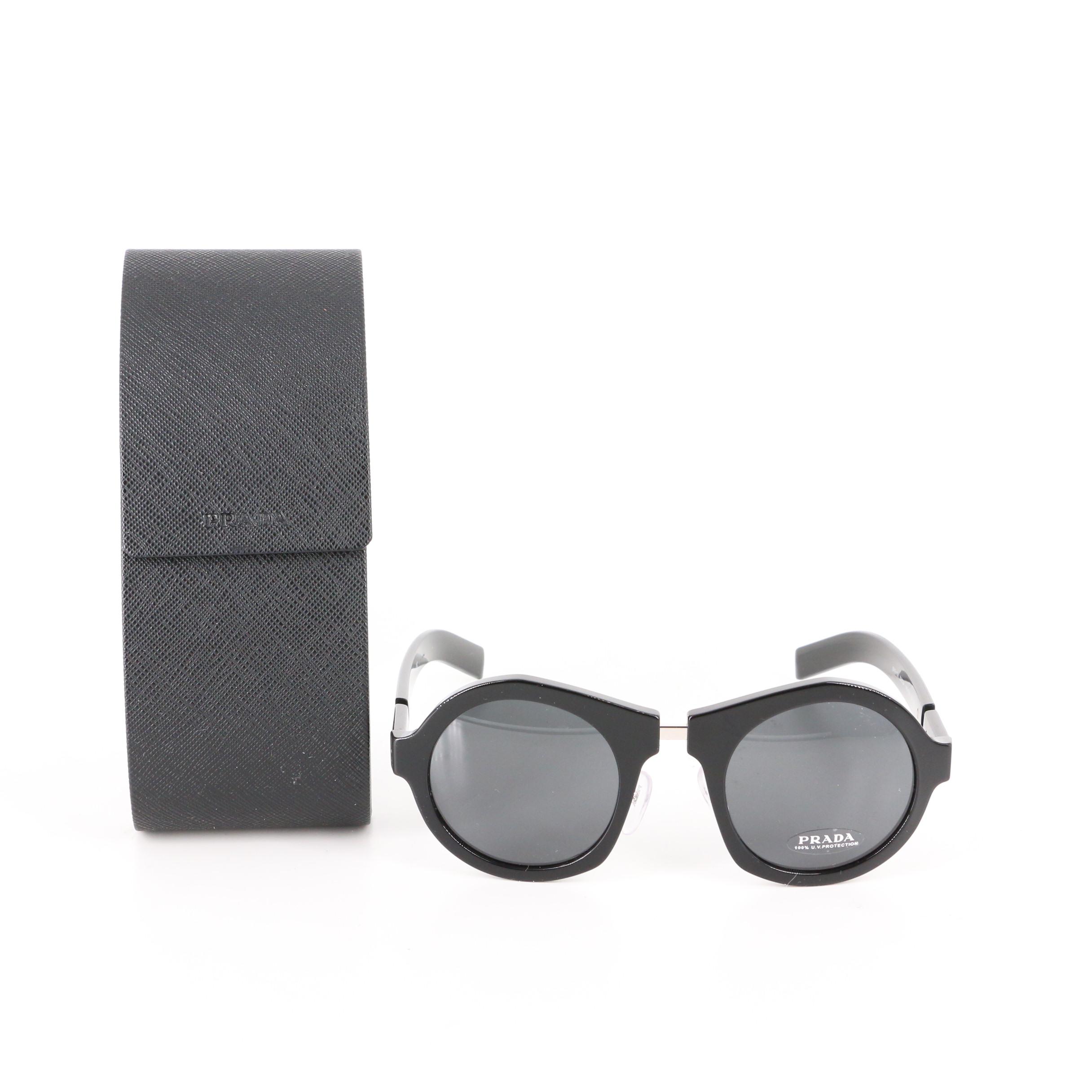 Prada SPR10X Round Sunglasses in Black with Case