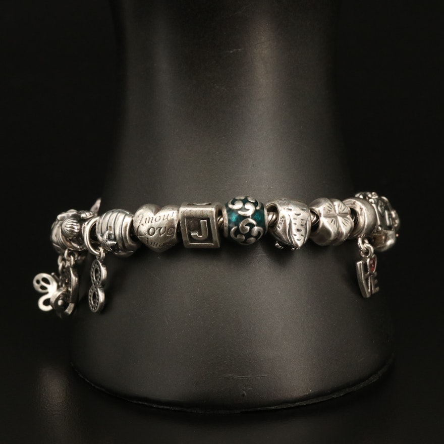 Pandora Sterling Charm Bracelet with Heart and Infinity Charms