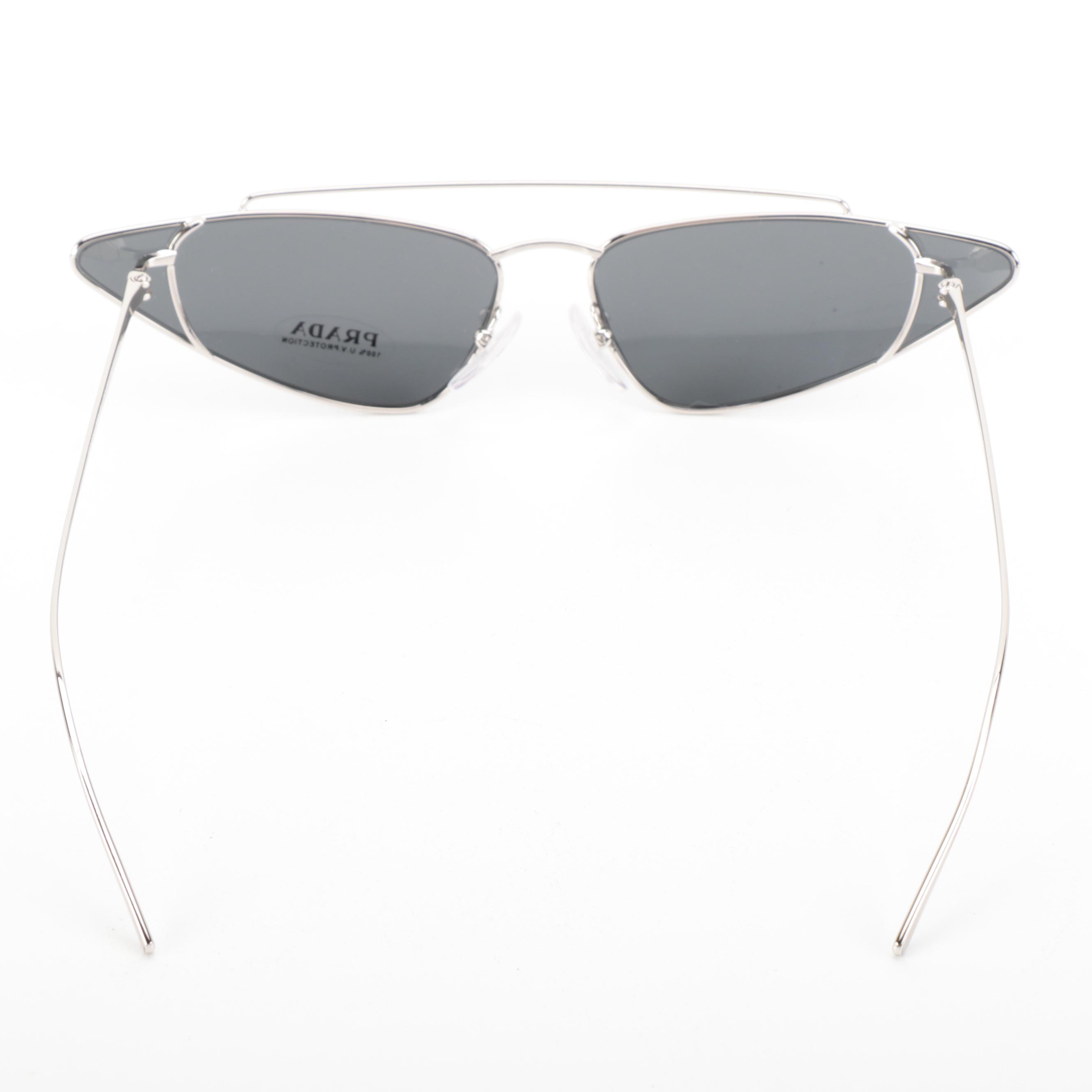 Prada SPR63U Modified Cat Eye Sunglasses in Silver Metal with Case