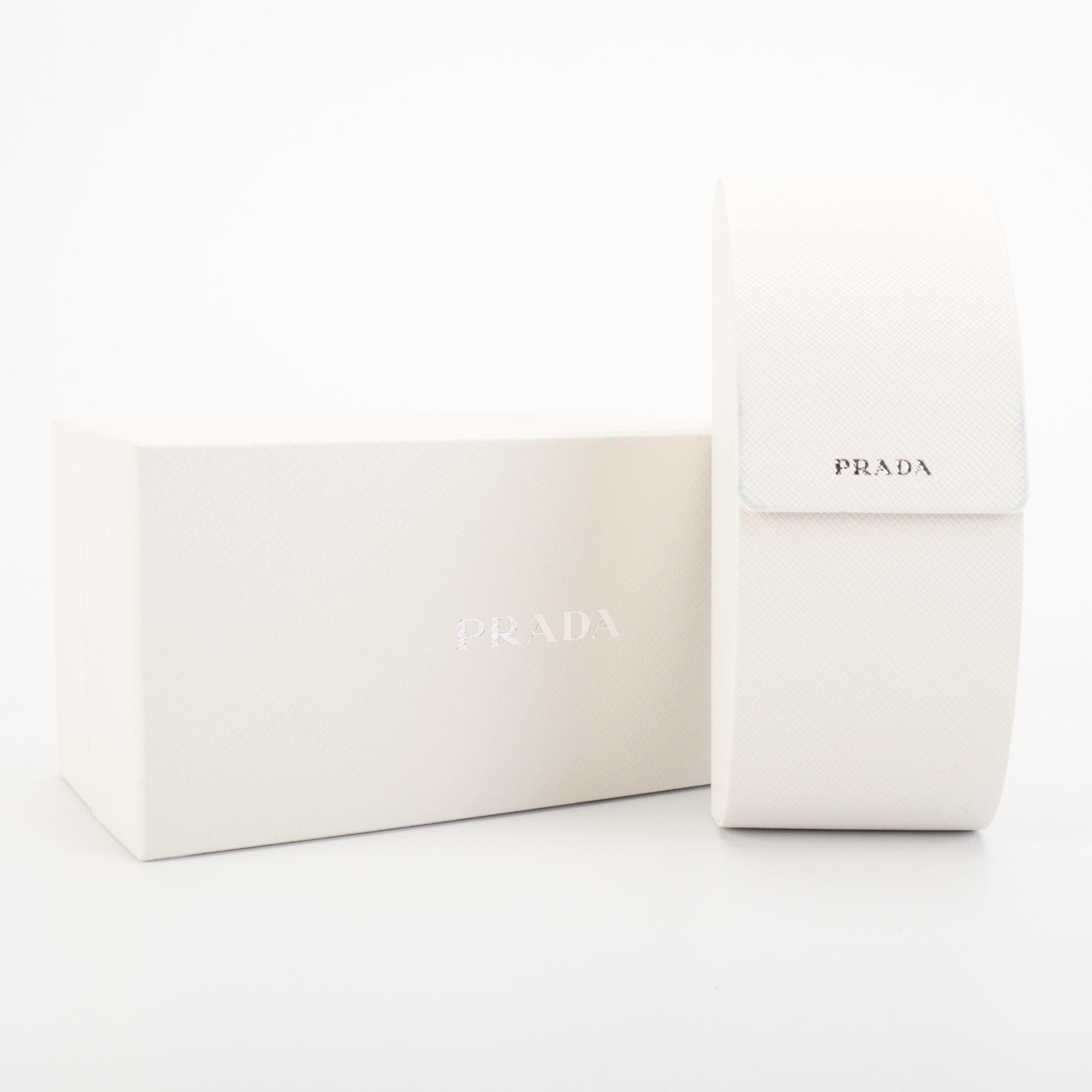 Prada SPR63U Modified Cat Eye Sunglasses in Silver Metal with Case