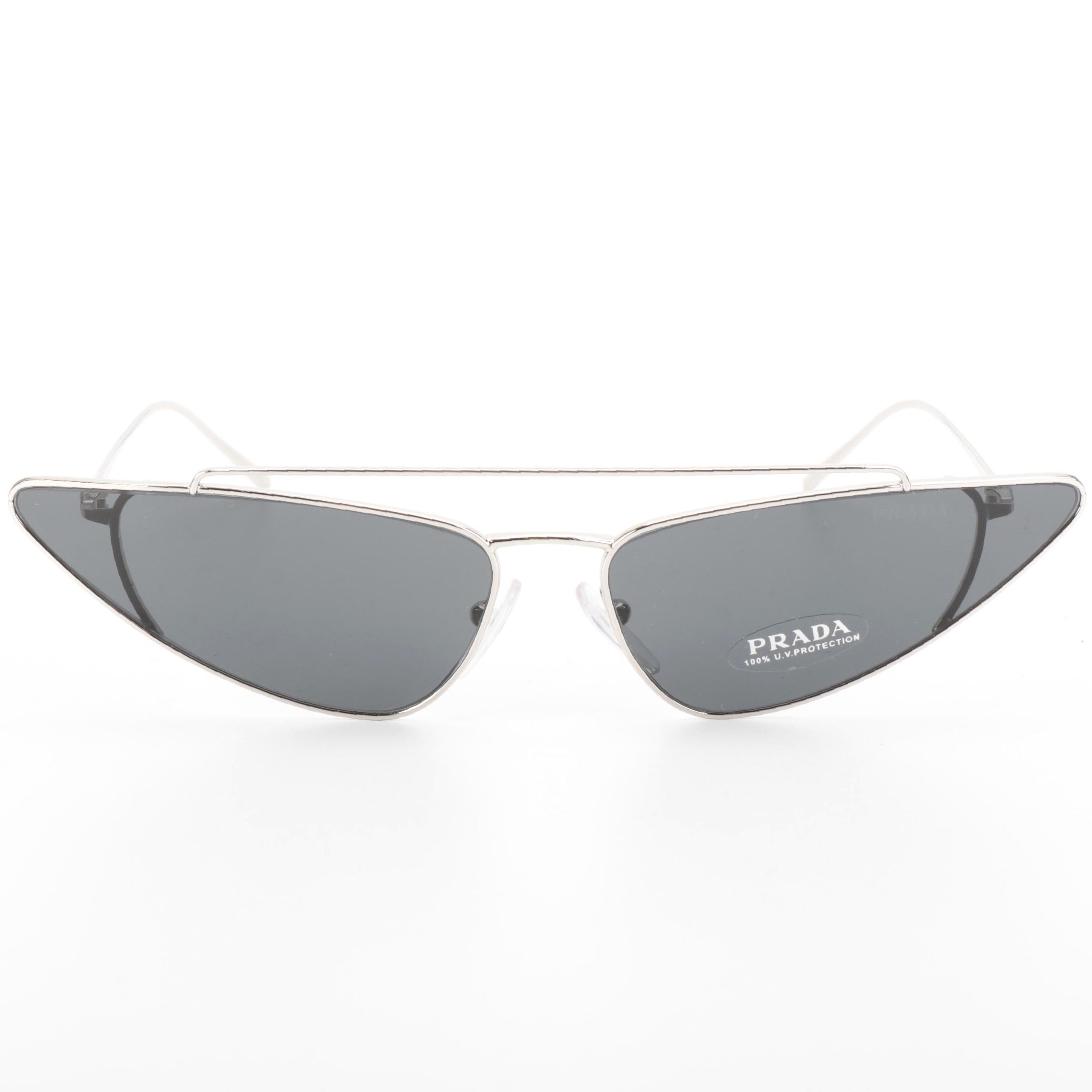 Prada SPR63U Modified Cat Eye Sunglasses in Silver Metal with Case