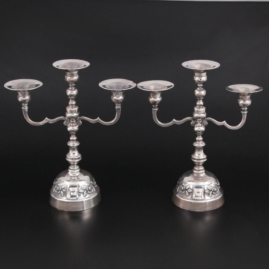 Maciel Mexican Sterling Silver Three Light Candelabra, Mid-20th Century