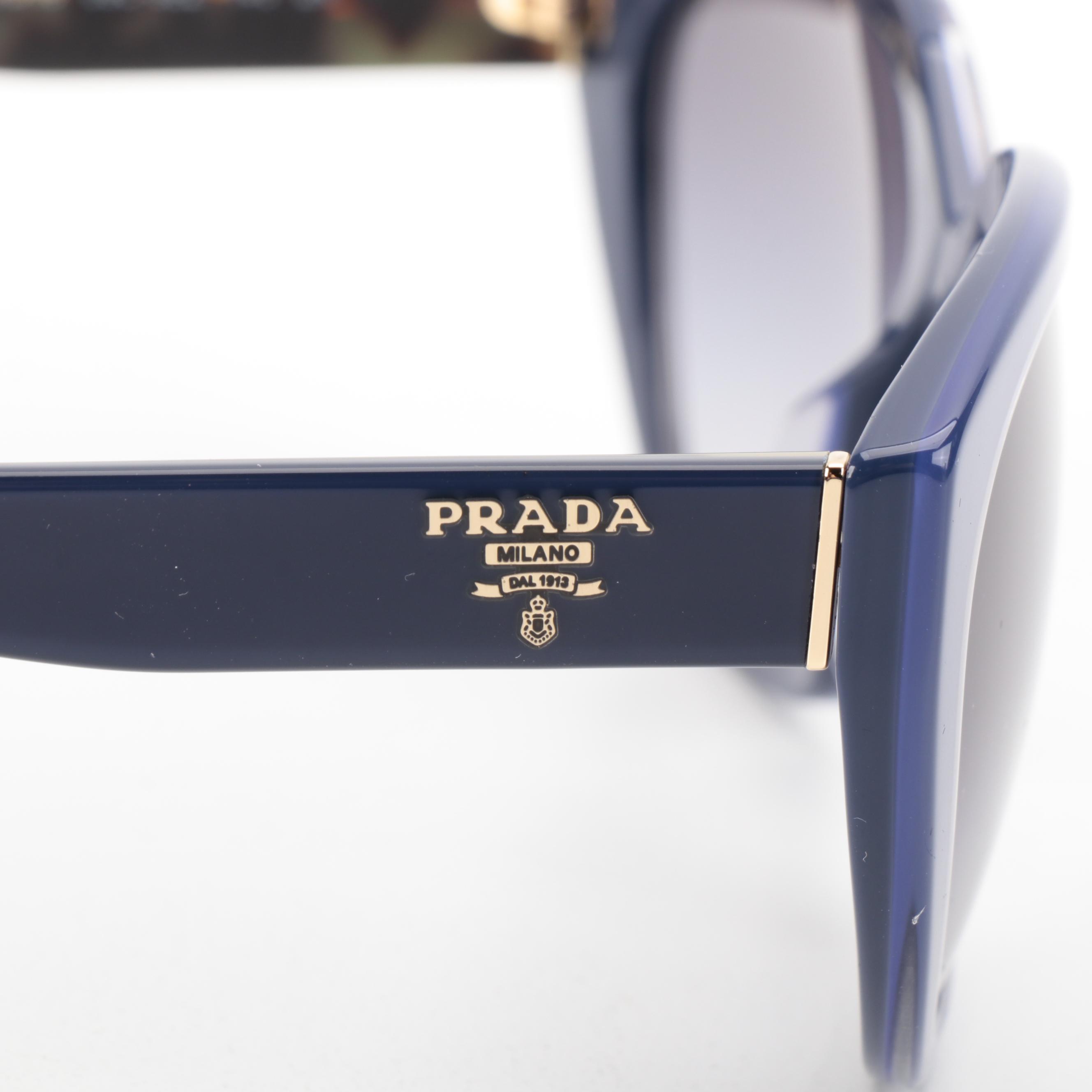 Prada SRP16X-F Round Sunglasses in Blue with Case