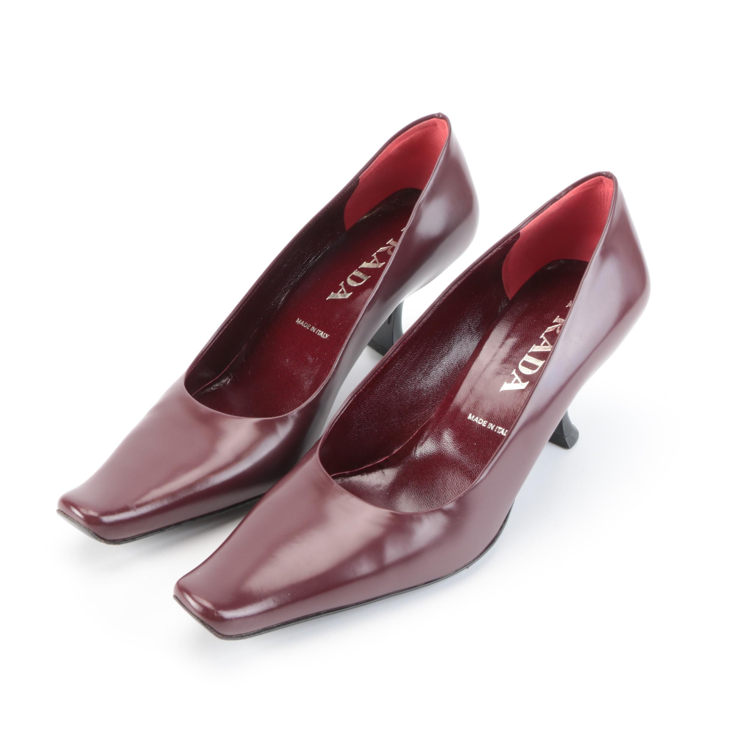 Prada Spazzolato Leather Square Toe Pumps with Box