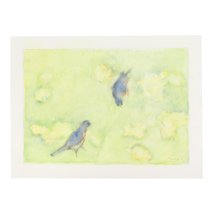 Walter Sorge Watercolor Painting of Birds, Circa 1990