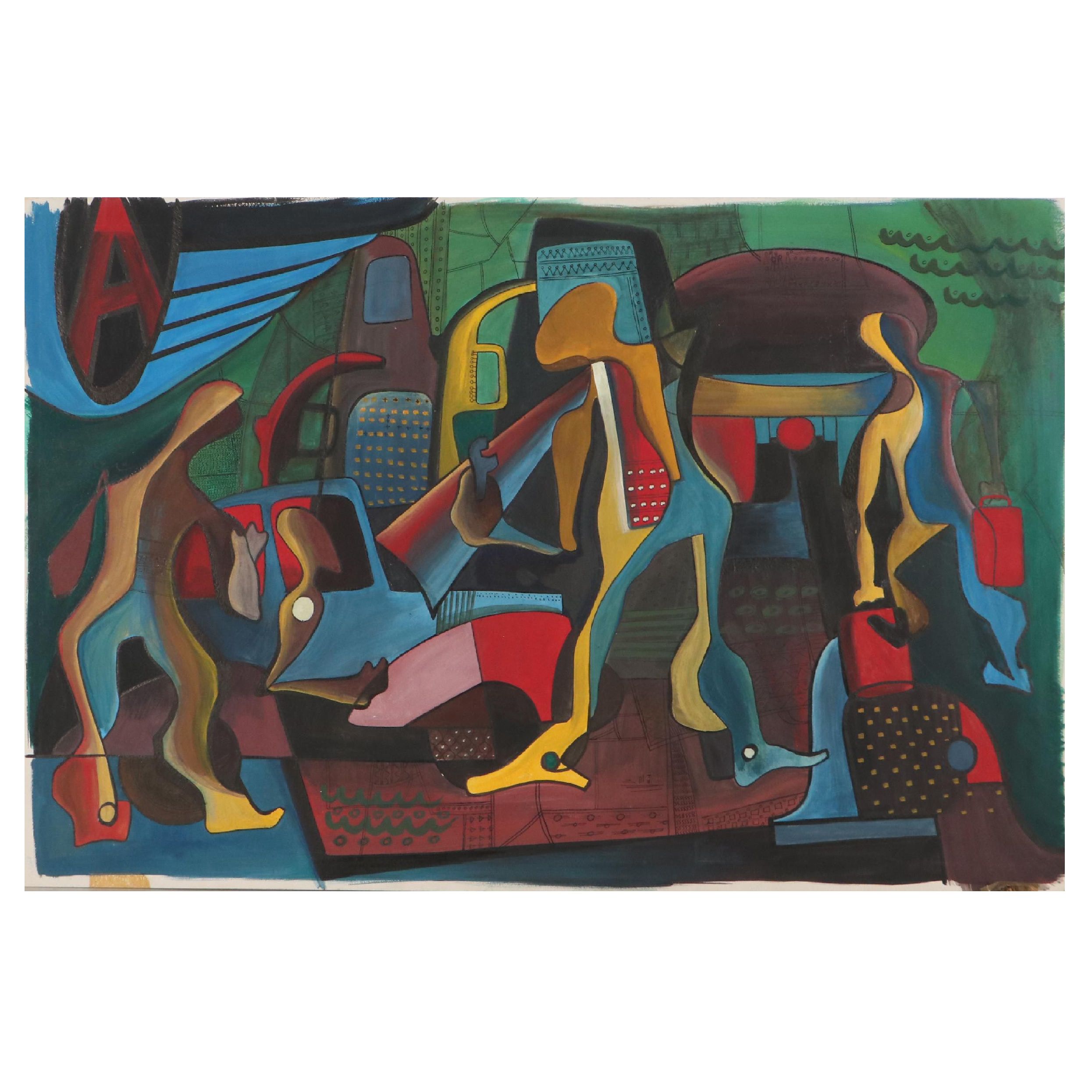 Walter Sorge Biomorphic Figural Gouache Painting