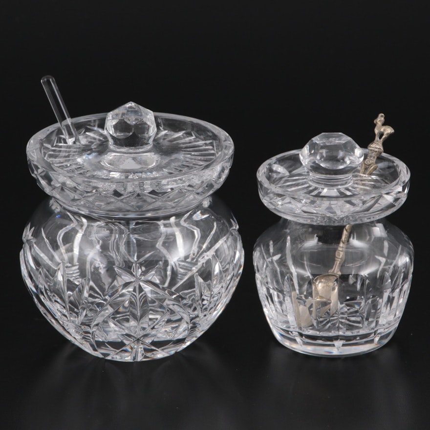 Crystal Condiment Jars with Spoons, Late 20th Century