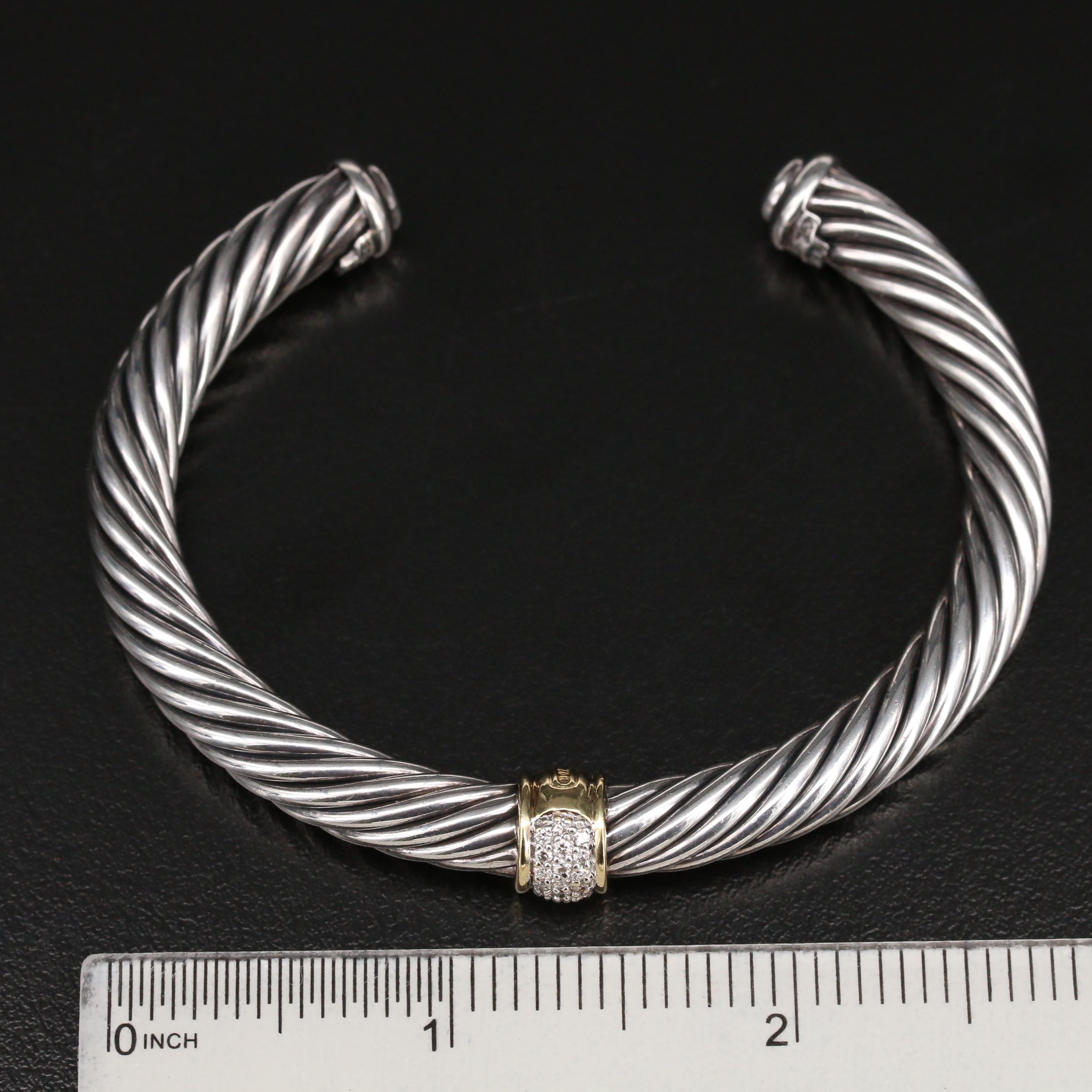 David Yurman Sterling Diamond Cable Cuff with 18K Accent