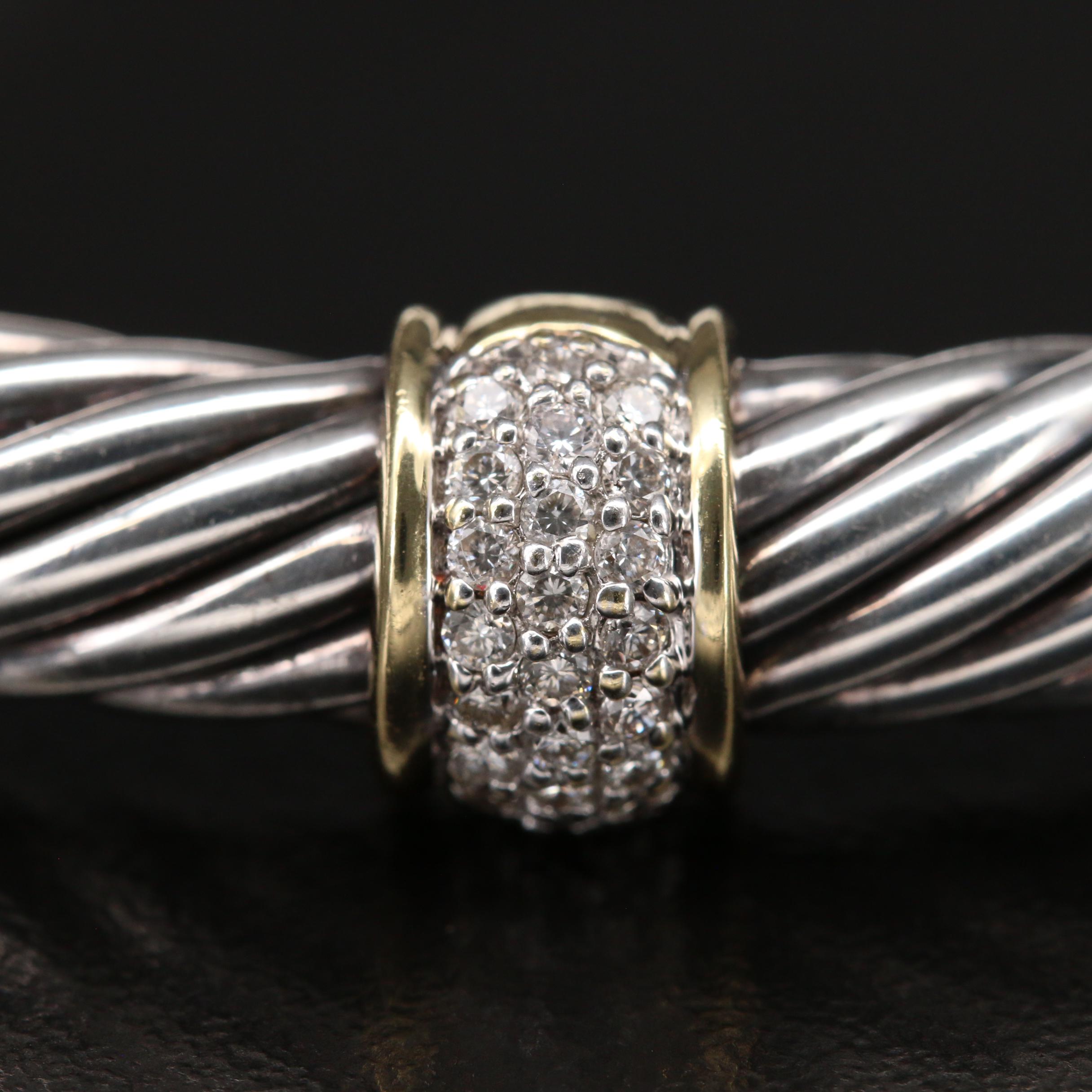 David Yurman Sterling Diamond Cable Cuff with 18K Accent