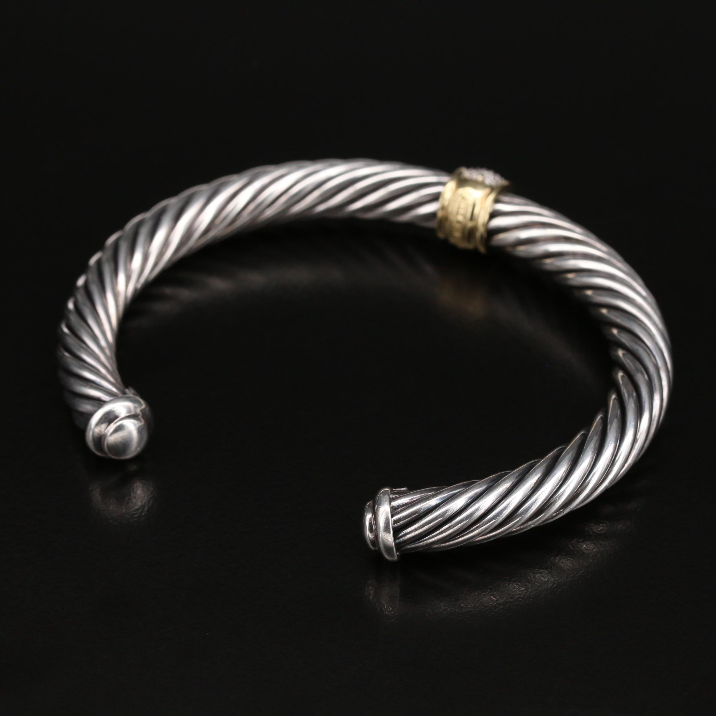 David Yurman Sterling Diamond Cable Cuff with 18K Accent