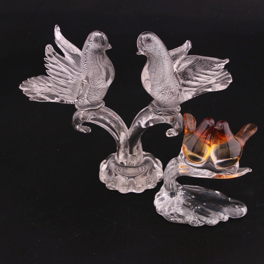 Murano Style Handblown Art Glass Bird Figurines